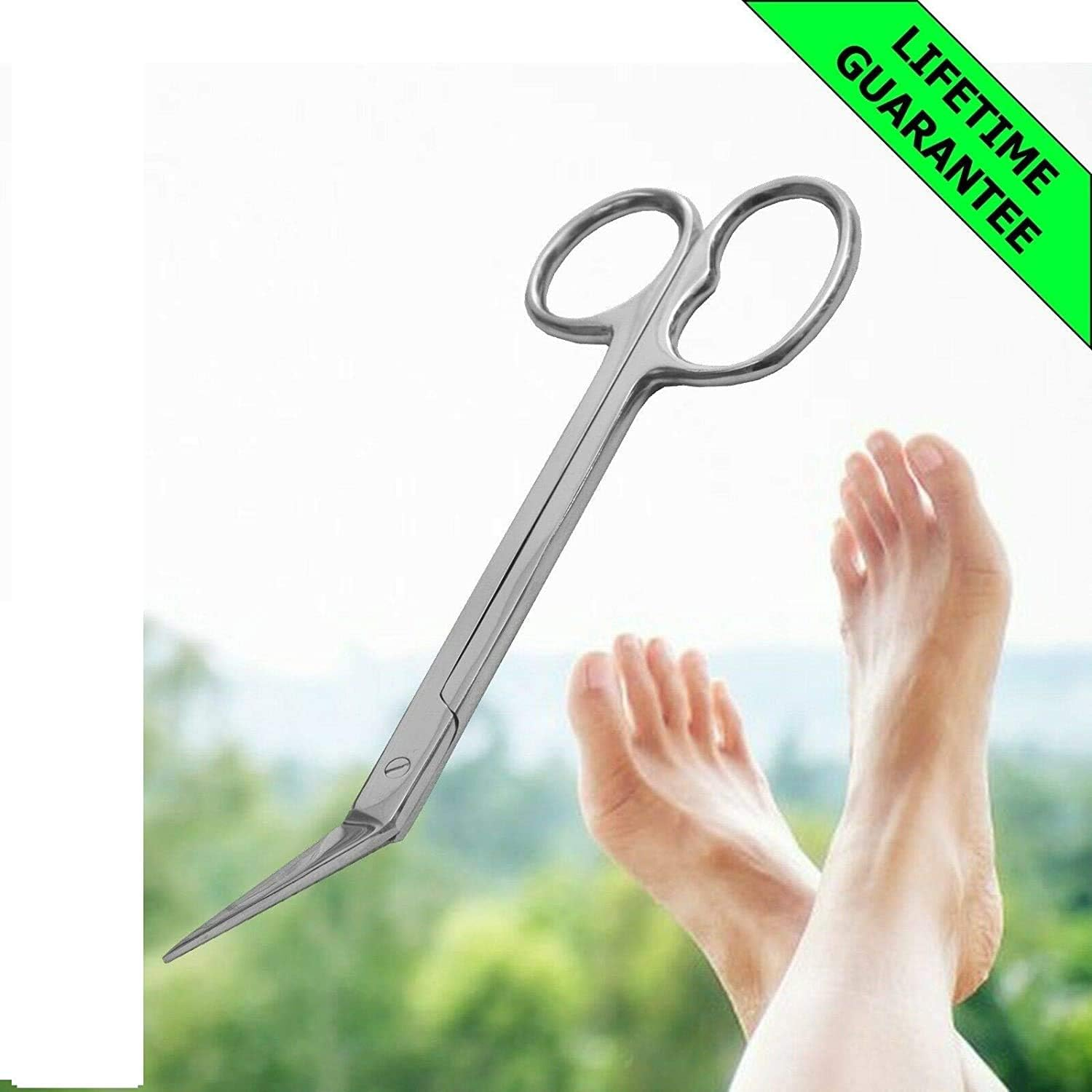 YNR Toe Nail Scissors + Clippers Extra Long Reach Handle Kelly Scissors Surgical Stainless Steel Pedicure Chiropody CE (Plain Silver) image number 1