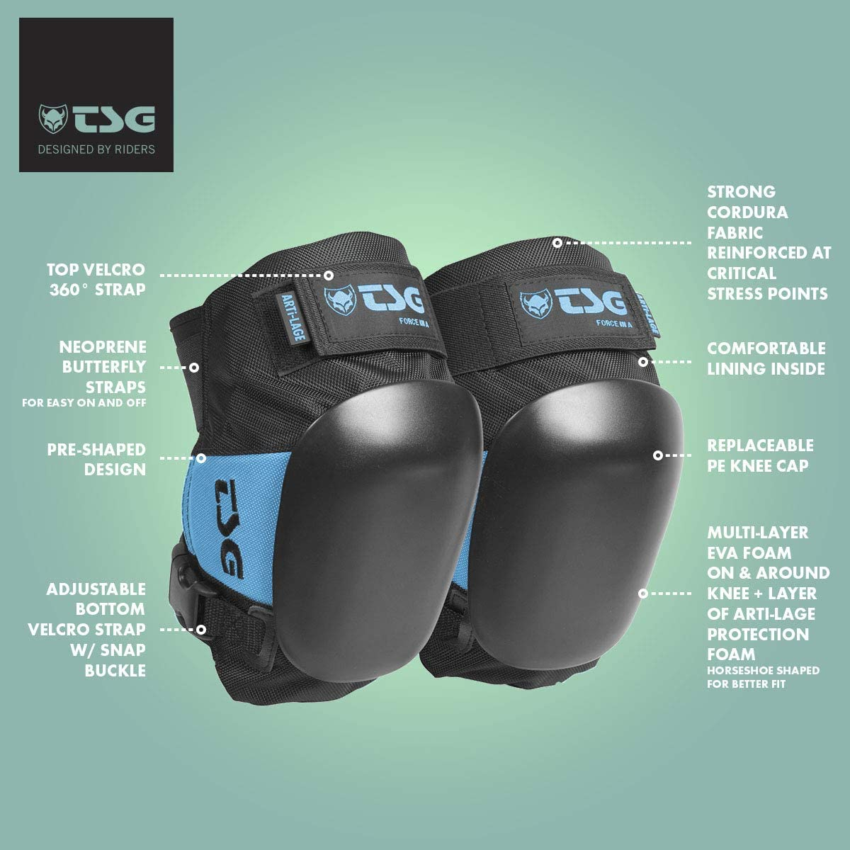 TSG Knee Pads Force III A, Skateboard, Hardshell, EVA and ACF Foam, Protective Gear, Crash Protection, Replaceable PE Cap, Tear Resistant Nylon, Certified, Open Back, Adults, Swiss, Black