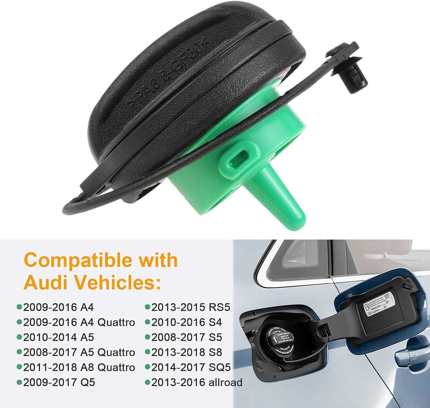 Gas Cap 8K0201550N, Fuel Tank Cap Compatible with Audi - A4 A4 Quattro A5 A5 Quattro A8 Quattro Q5 RS5 S4 S5 S8 SQ5 Allroad, Replace 8K0 201 550N Fuel Filler Cap image number 1
