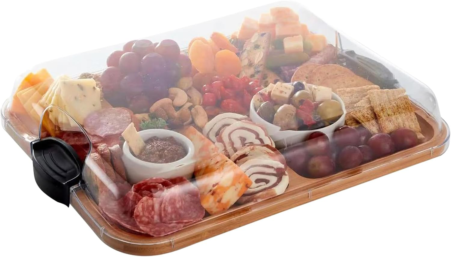 Charcuterie Board with Built-In Compartments and Clear Locking Lid with Black Handles - Perfect Charcuterie Board and Snack Tray for Parties and Entertaining, 11X14 Inches image number 4