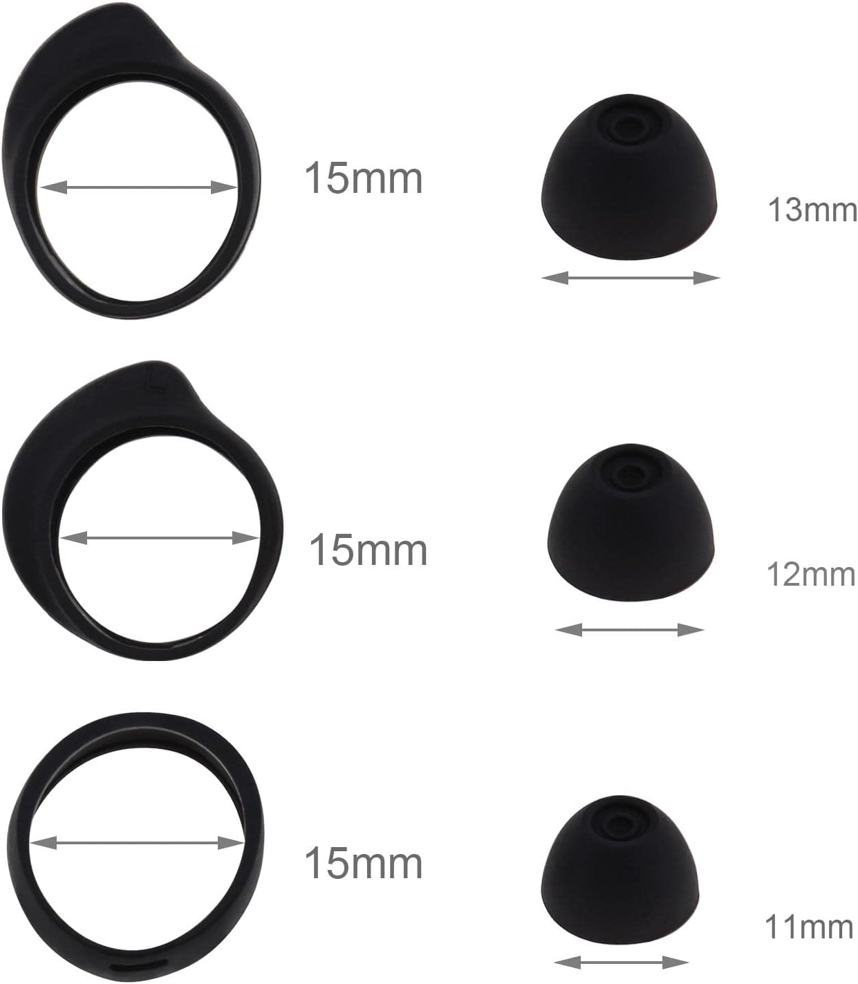 Emsea 3 Pairs Earbuds Set Compatible with Samsung Galaxy Buds SM-R170 Wireless Headphones Silicone Anti-Slip Eartips Earhooks Cover Eargels S M L 3 Sizes Black - White image number 7