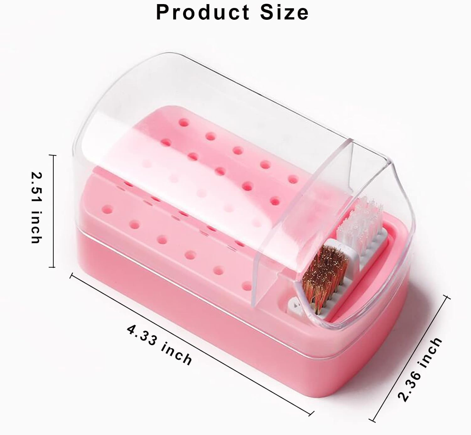 2 in 1 Nail Drill Bits Holder & Nail Drill Bits Cleaning Brush Case,30 Holes Dustproof Nail Art Drill Bits Stand Display Storage Box and Nail Drill Bits Cleaner Manicure Tools(Pink) image number 2