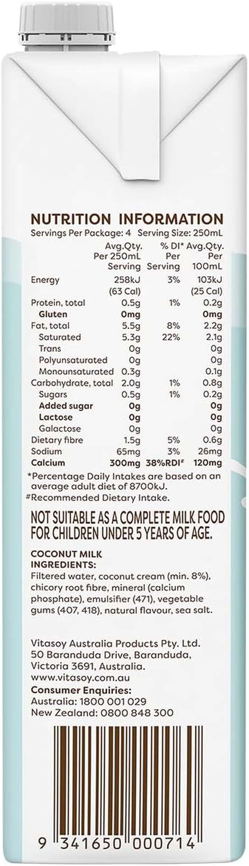 Vitasoy UHT Unsweetened Coconut Milk 1 Litre (Pack of 3) image number 4