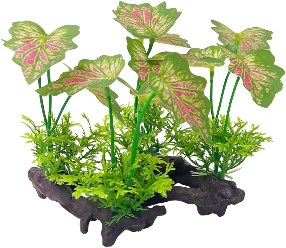 Smoothedo-Pets Aquarium Plants Fish Tank Decorations Small Plastic Artificial Plant Goldfish Waterscape Fish Hides (Rainforest Leaf-Pink-Small-Set) image number 3