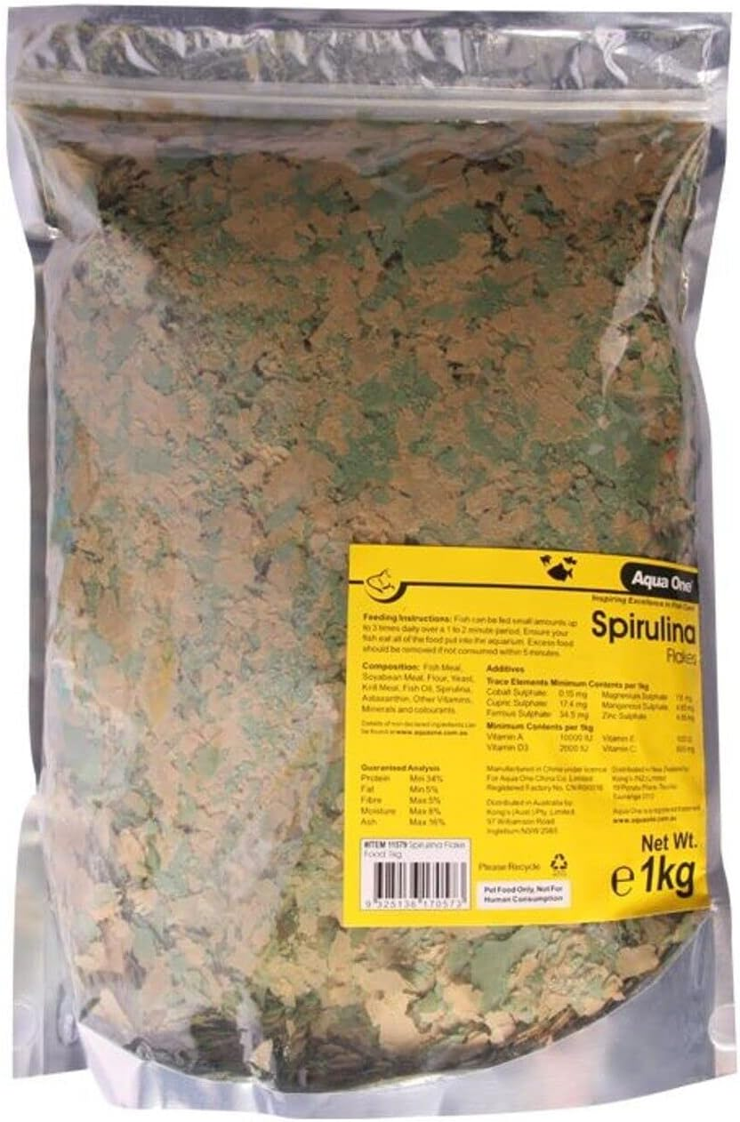Aqua One Spirulina Flake Food 1Kg Tropical Bulk Fish Food 11579