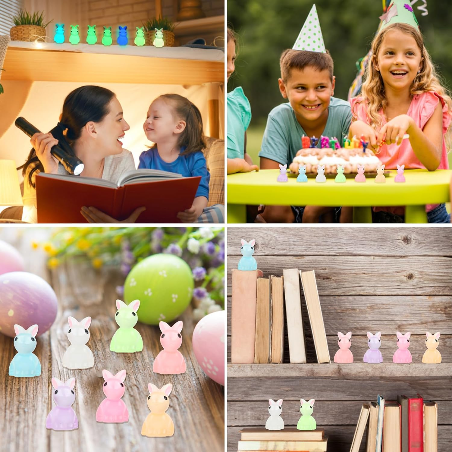 KIMOBER 56PCS Mini Luminous Bunny Miniature Figurines,Glow in Dark Resin Rabbit Figures for Fairy Garden Easter Egg Fillers Landscape DIY Terrarium Crafts