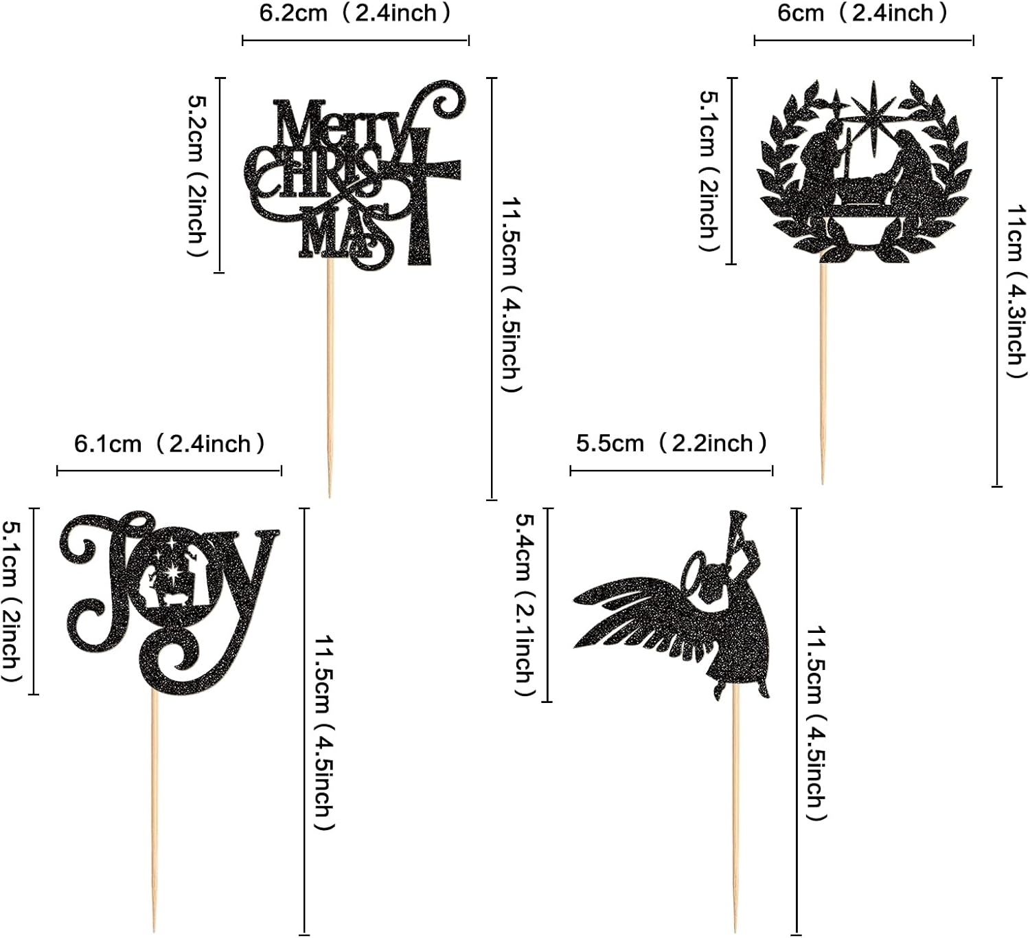 24PCS Jesus Christmas Cupcake Toppers Religion Christmas Theme Cupcake Picks Baby Shower Pray Chirstmas Decoration Party Decoration - Black White 2025 image number 3