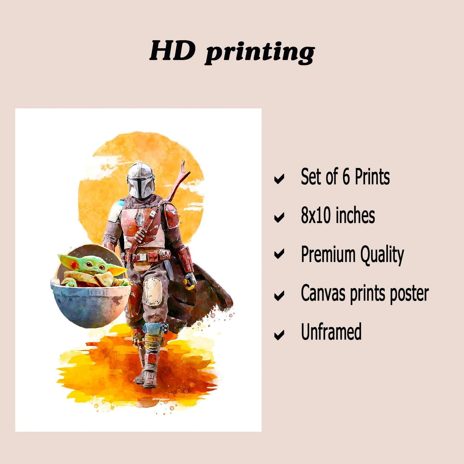 GESYR Star Wars Poster Set of 6 Watercolor Prints Kids Room Decor Darth Maul Darth Siddious Unframed 8X10 Inch image number 2