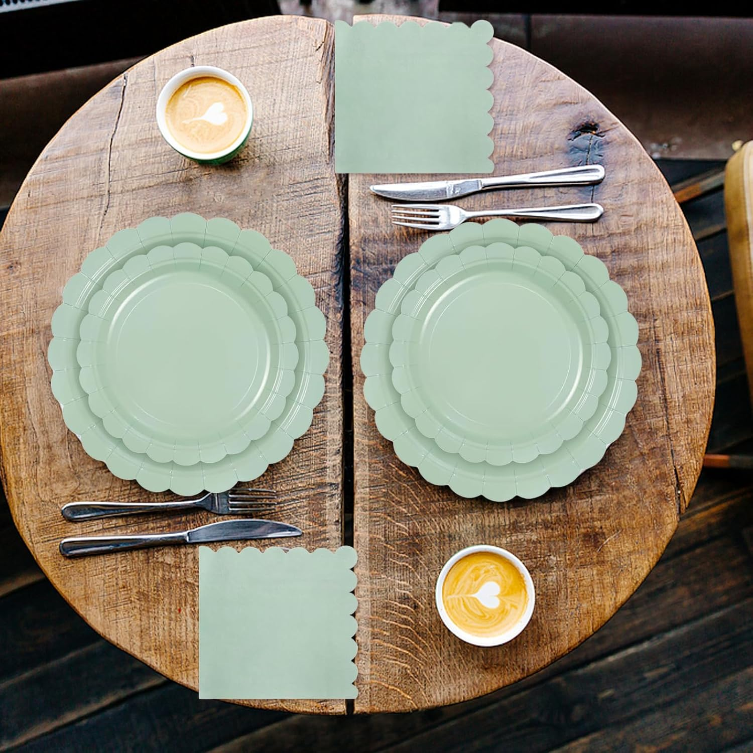 68 Pcs Sage Green Paper Plates and Napkins, 16 Guest Sage Green Party Supplies Include Sage Green Scalloped Plates Paper Cup Spoons for Baby Shower, Wedding, Birthday Dinner Picnic Camping Party