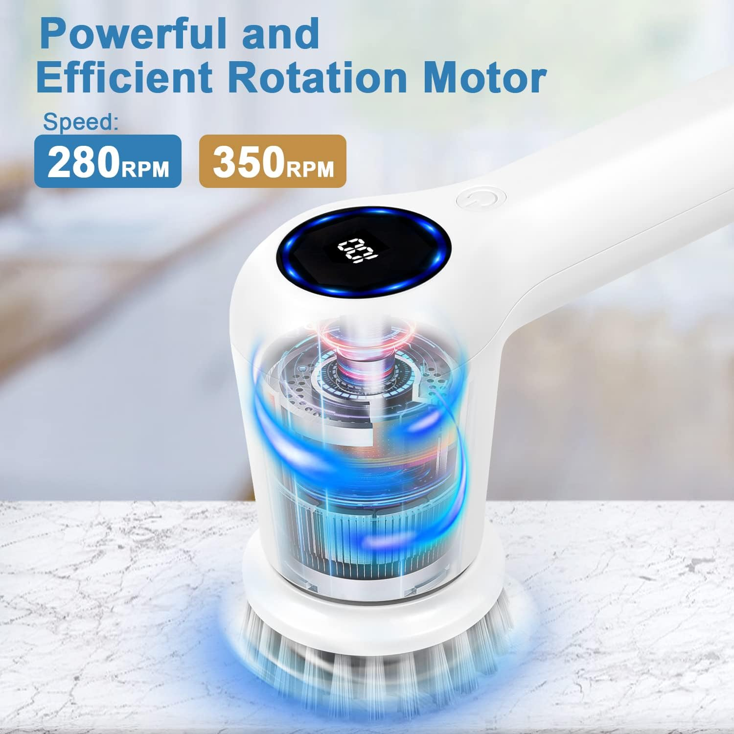 GRUTTI Electric Spin Scrubber Rechargeable Cordless Electric Cleaning Brush with 5 Replaceable Brush Heads Handheld Power Electric Scrubber for Cleaning Bathrooms Bathtub Cars and Kitchens image number 4