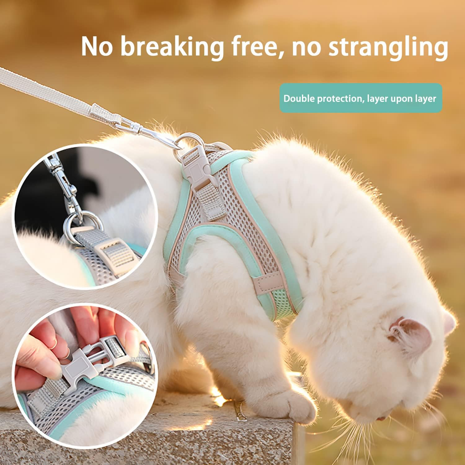 Cat Harness and Lead Set, Breathable Cat Leash with 1.5M/4.9 Ft Traction Rope, Adjustable Escape Proof Soft Cat Vest Harness with Reflective Strip for Walking, Jogging, Outdoor Activity (M)
