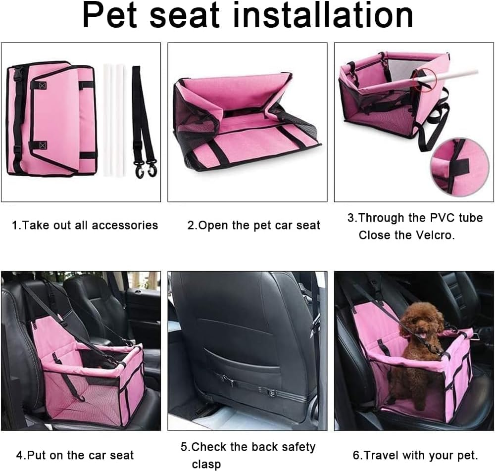 Pet Car Booster Seat, Oxford Breathable Dog Car Seat, Portable and Washable Travel Carrier Cage with Seat Belt for Dog, Cat or Other Small Pet, 40 * 37 * 22Cm, Pink image number 1