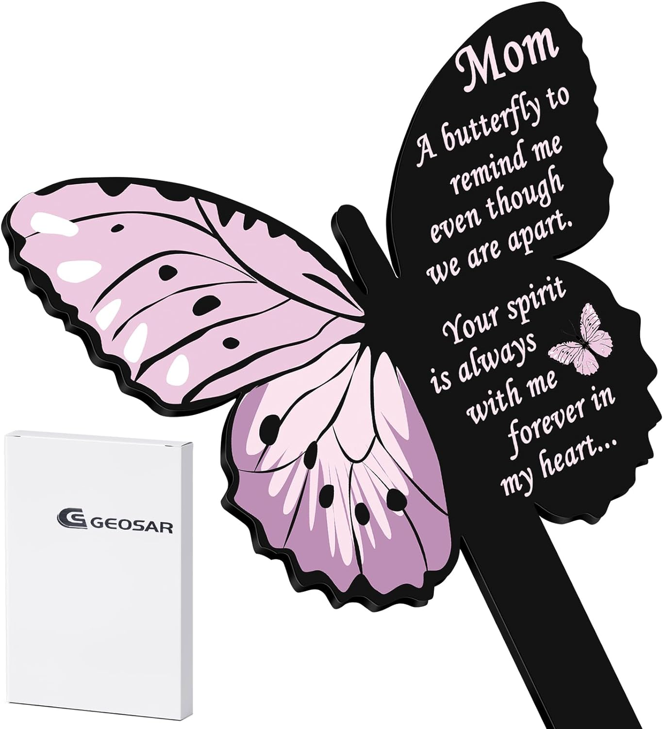 Geosar Mom Memorial Stakes Cemetery Grave Plaque Stake Markers Memorial Butterfly Plaques for Outdoors Sympathy Garden Stake Acrylic Waterproof Garden Grave Decoration(Cute Style) image number 6