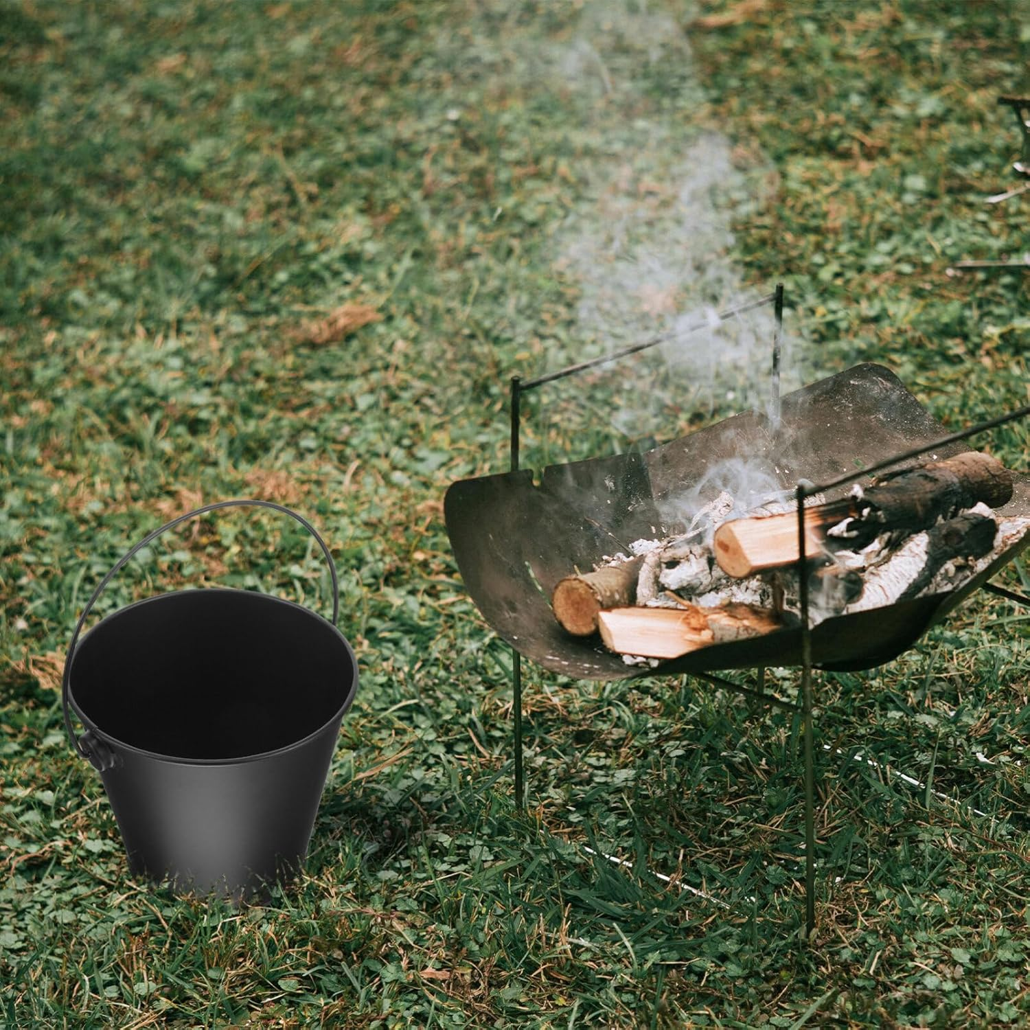 BESPORTBLE Ash Bucket Metal Coal and Hot Ash Pail Grill Grease Bucket Drip Bucket for Fireplace Camp Wood Pellet Grill BBQ Accessories Black image number 6