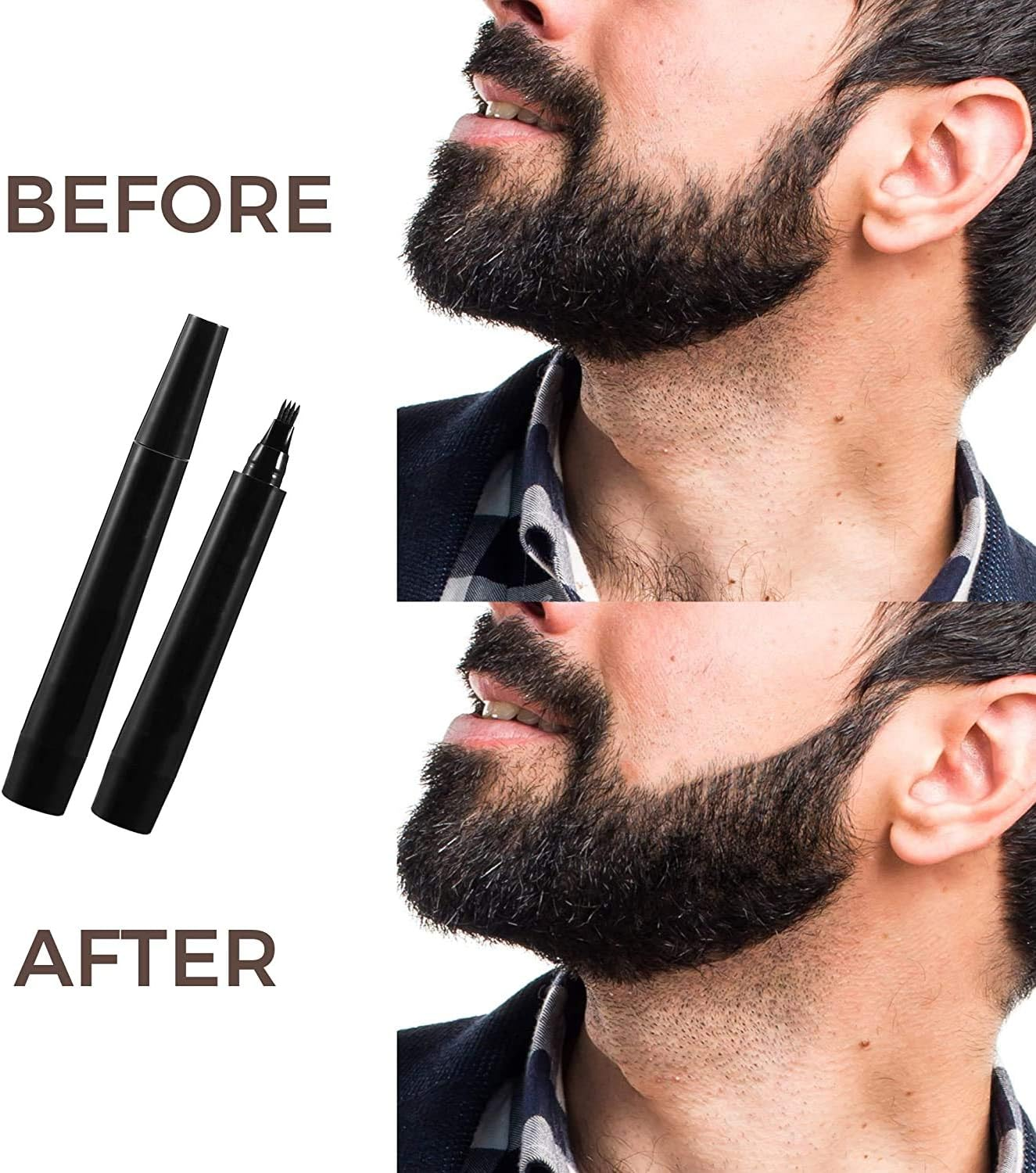 Tongke Beard Pen Filler for Men, Beard Pencil Creates Natural Looking Beard Long Lasting Waterproof with Bristle Brush (Black) - Black image number 2
