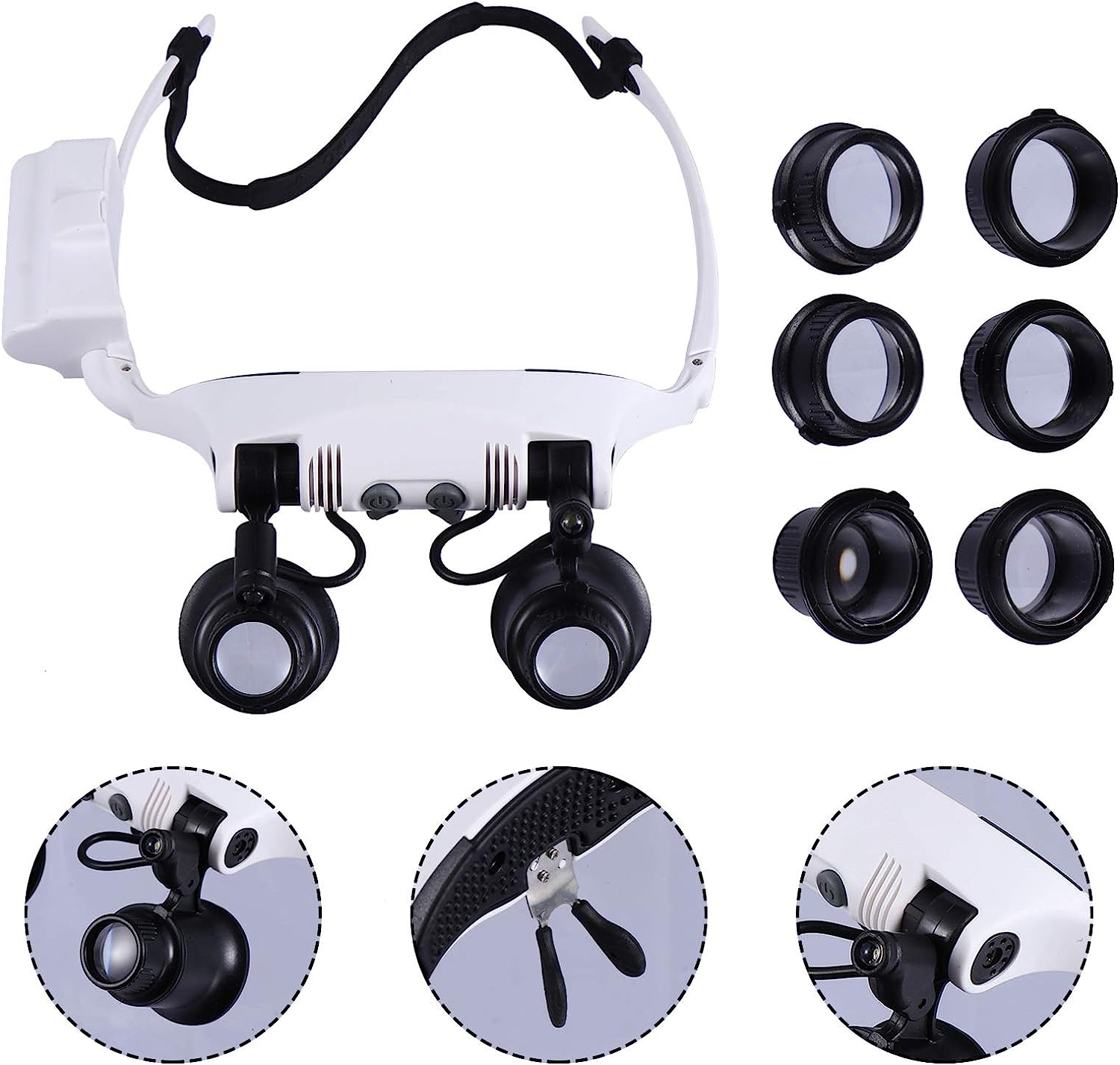 POPETPOP 1 Set Head Mount Magnifier Glasses Headband Magnifying Glass Handsfree Magnifier with Light for Jewelers Sewing Crafts Hobbies Repair 10X,15X,20X,205X image number 4