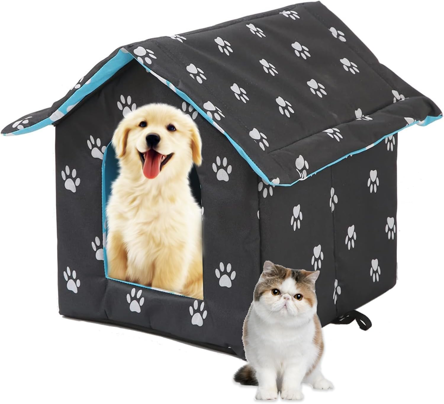 Outdoor Cat House, Waterproof Cave for Feral Cats and Dogs, Indoor/Outdoor Weatherproof Shelter (Black, Large) image number 2