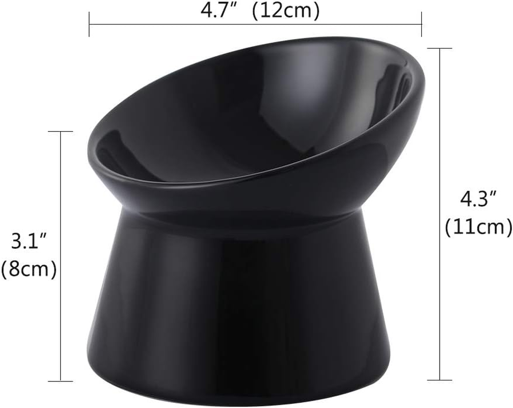 Black Small Ceramic Raised Cat Bowls, Tilted Elevated Food or Water Bowls, Stress Free, Backflow Prevention, Dishwasher and Microwave Safe, Lead & Cadmium Free image number 2