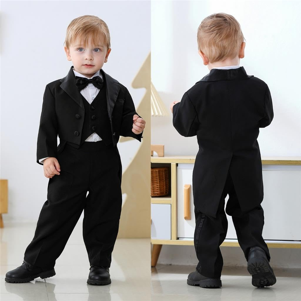 Dressy Daisy Baby & Toddler Boys Tuxedo Suits & Blazers Wedding Outfit Set Formal Occasions Smart Wear for 3 Months to Size 4, Black White Ivory image number 2