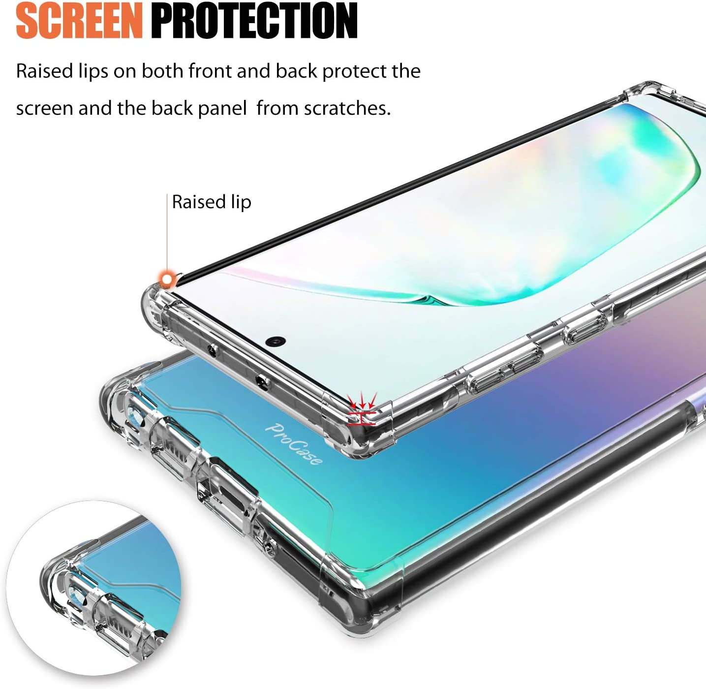 Procase Galaxy Note 10+ Plus/5G Case Clear, Slim Hybrid Crystal Clear TPU Cover with Reinforced Corners, Transparent Anti-Scratch Rugged Protective Case for Galaxy Note 10+ / 10 plus / 5G 2019-Black Frame image number 1