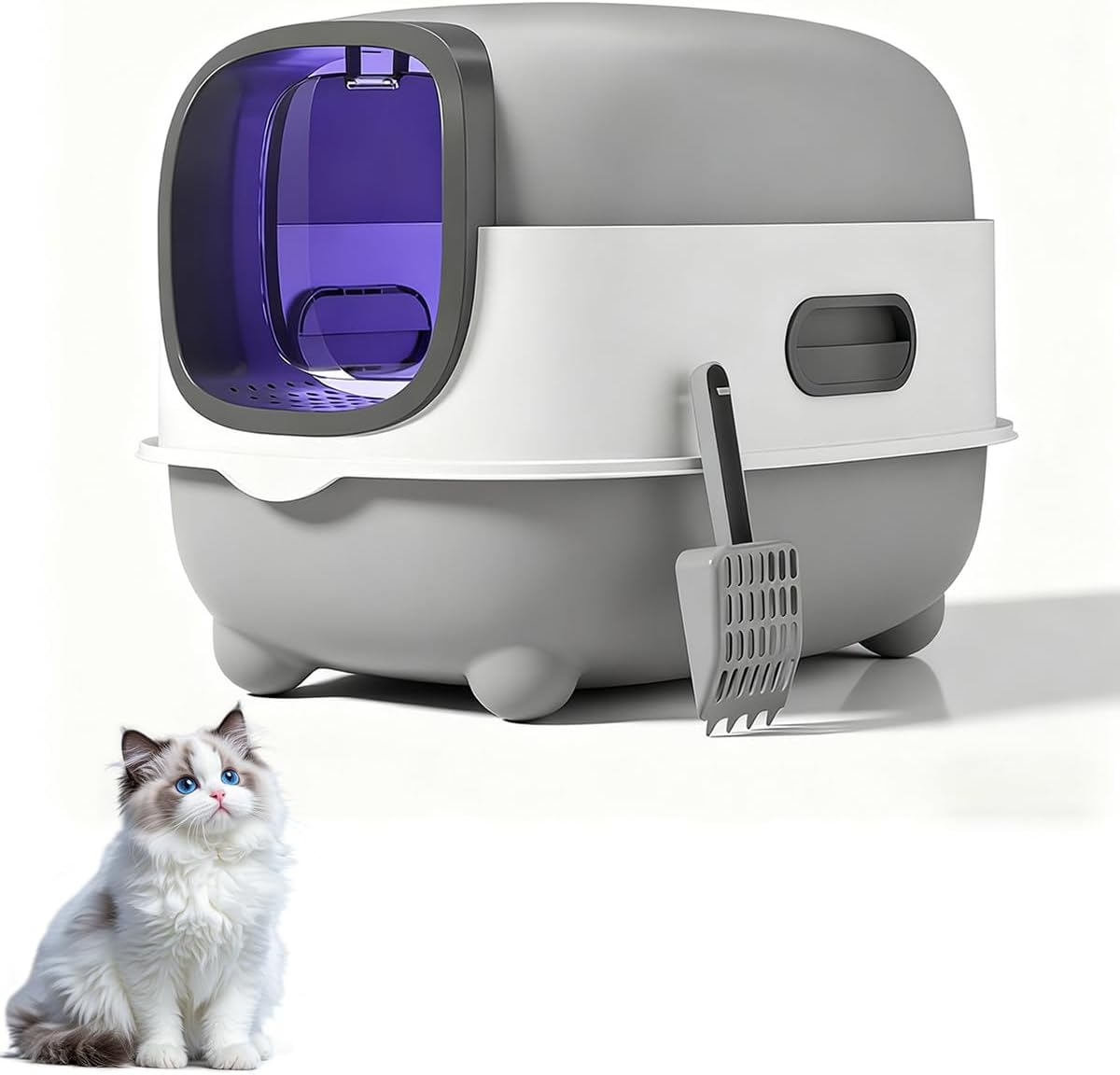 Extra Large Cat Litter Box with UV Sterilizer & Removable Lid - 56X39X40Cm Enclosed Litter Pan for Large Breed & Multiple Cats,Odor Control,Includes Scoop & Anti-Splash Design image number 1