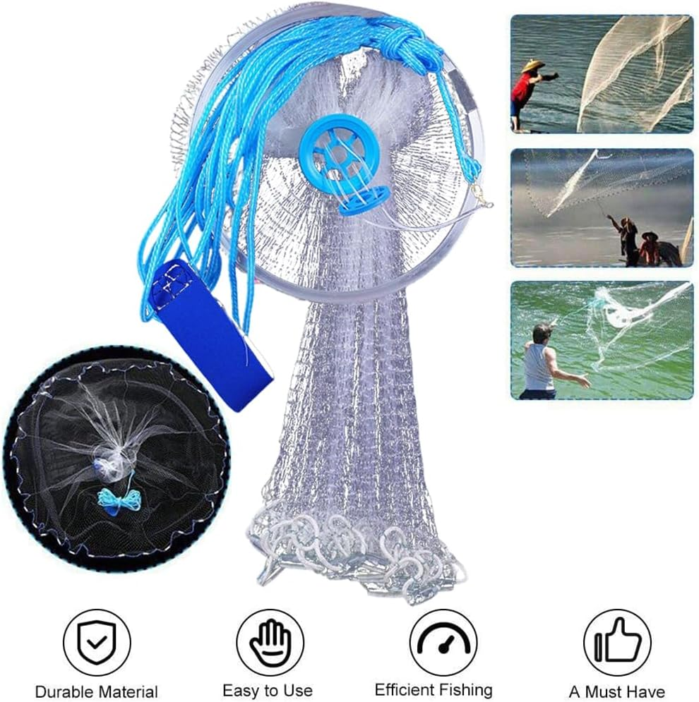 Saltwater Fishing Cast Net, Saltwater Casting Nets, Easy Throw Monofilament Line with Steel Chain Sinker, Fishing Cast Net with Flying Disc, Quick Throw Mesh for Bait Trap Fish image number 6