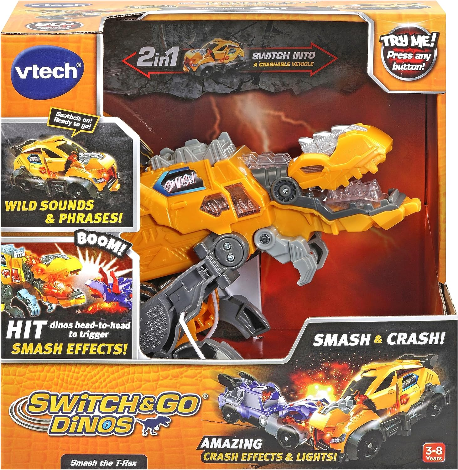 Vtech Switch & Go Dinos Smash the T-Rex - Dinosaur Racecar Toy - 541303 - Multicoloured