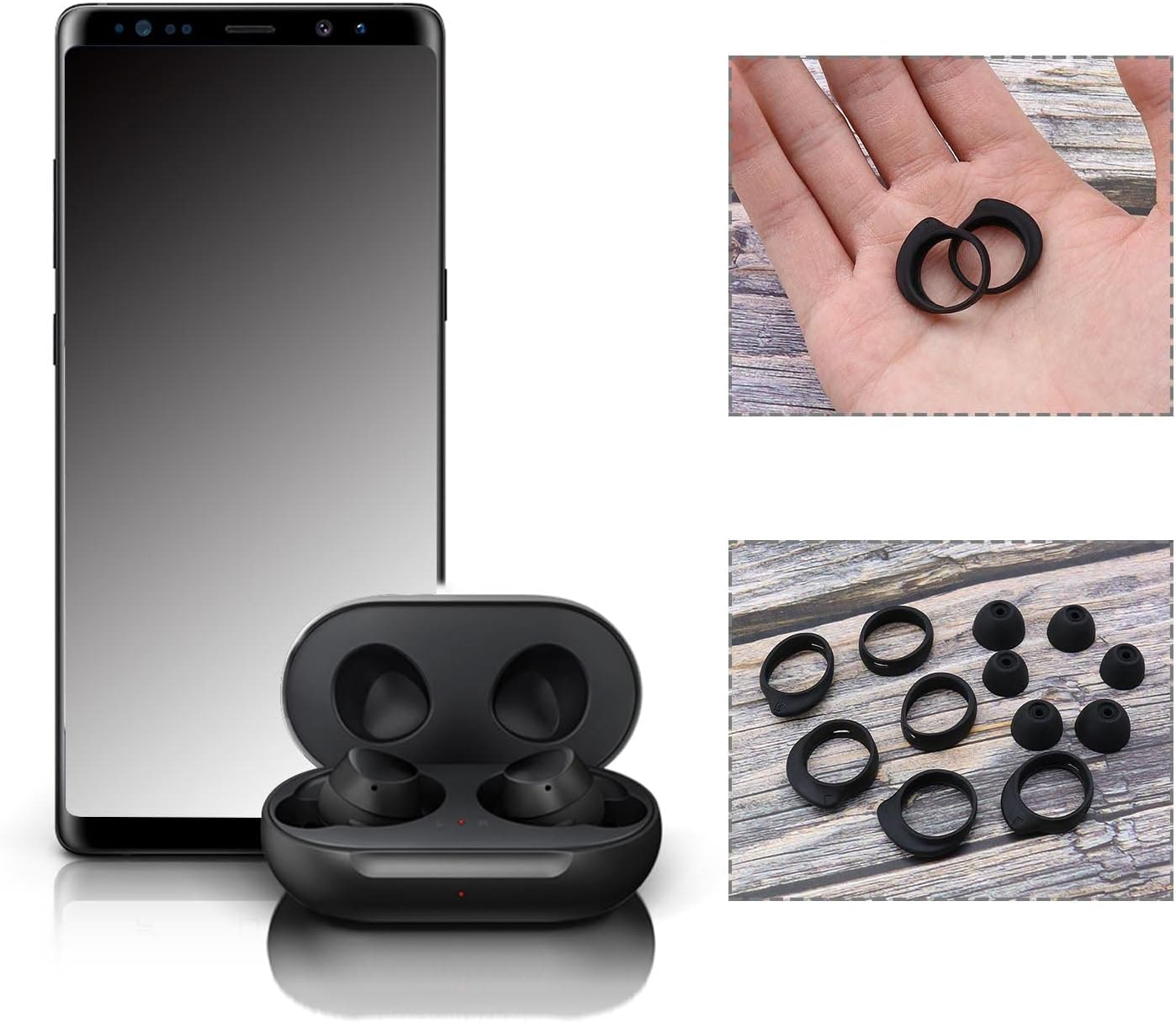 Emsea 3 Pairs Earbuds Set Compatible with Samsung Galaxy Buds SM-R170 Wireless Headphones Silicone Anti-Slip Eartips Earhooks Cover Eargels S M L 3 Sizes Black - White image number 2