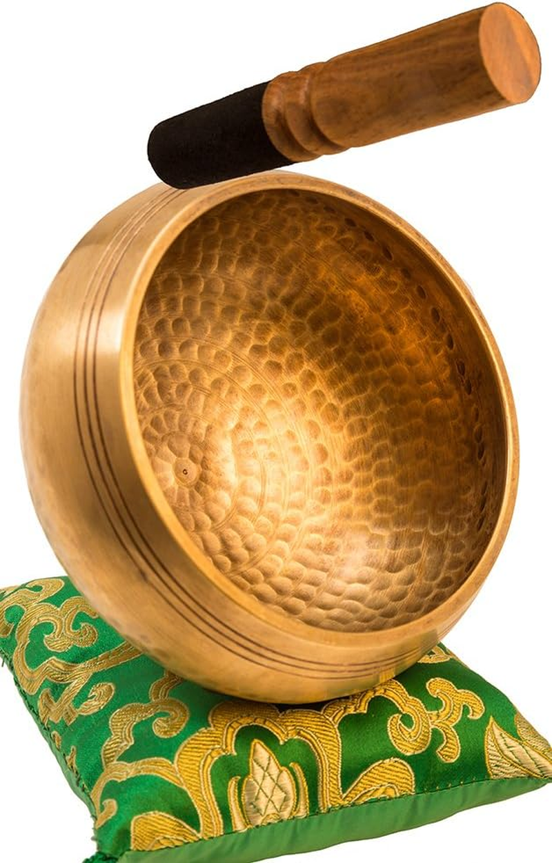 Tibetan Singing Bowl Set by YAK THERAPY- Chakras Healing & Meditation Yoga Sound Bowl with Mallet, Silk Cushion, & Silk Bag, 4.5" Tibetan Bell, Buddhist Bowl Made in Nepal Includes Gift Ebook by Email