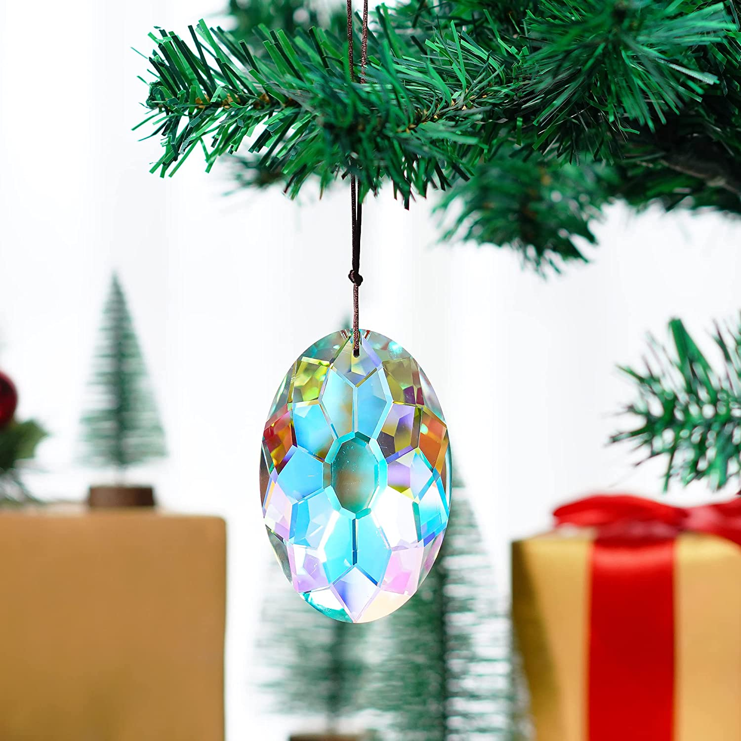 AB Coating Hanging Window Crystal Prism Suncatcher Rainbow Maker Glass Hanging Pendant Ornaments for Home Garden Ornament for Christmas Tree (89Mm,3.5Inch) image number 5