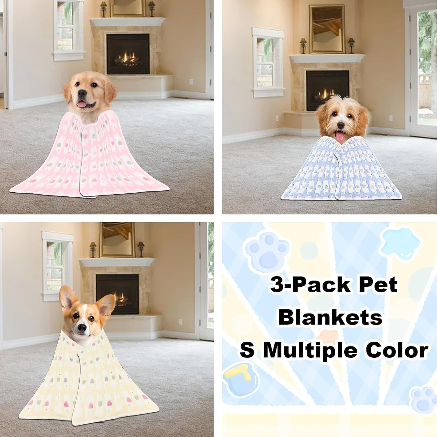 3 Pcs Pet Soft Dog Blankets Washable,60 * 40Cm Fluffy Cats Puppy Blankets,Puppy Blankets Dog Blanket Cat Blanket,Cute Elephants Print,Warm Sleep Mat Blanket for Small Dog Cat image number 1