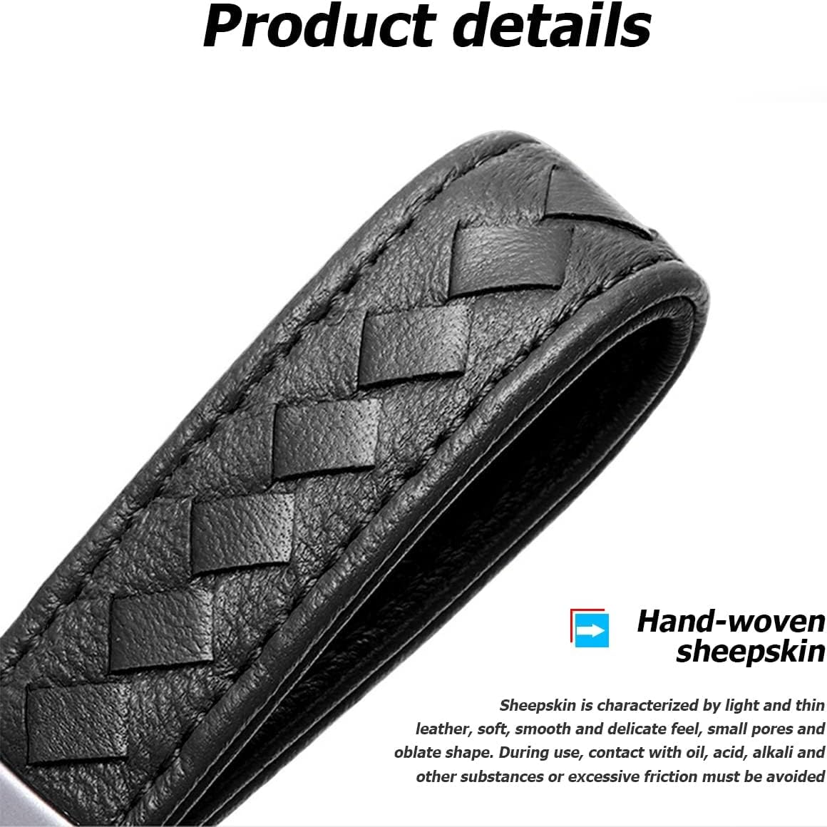 Genuine Leather Car Keychain, Sheepskin Key Fob Holder Keys Organizer with 360 Degree Rotatable Anti-Lost D-Ring image number 6