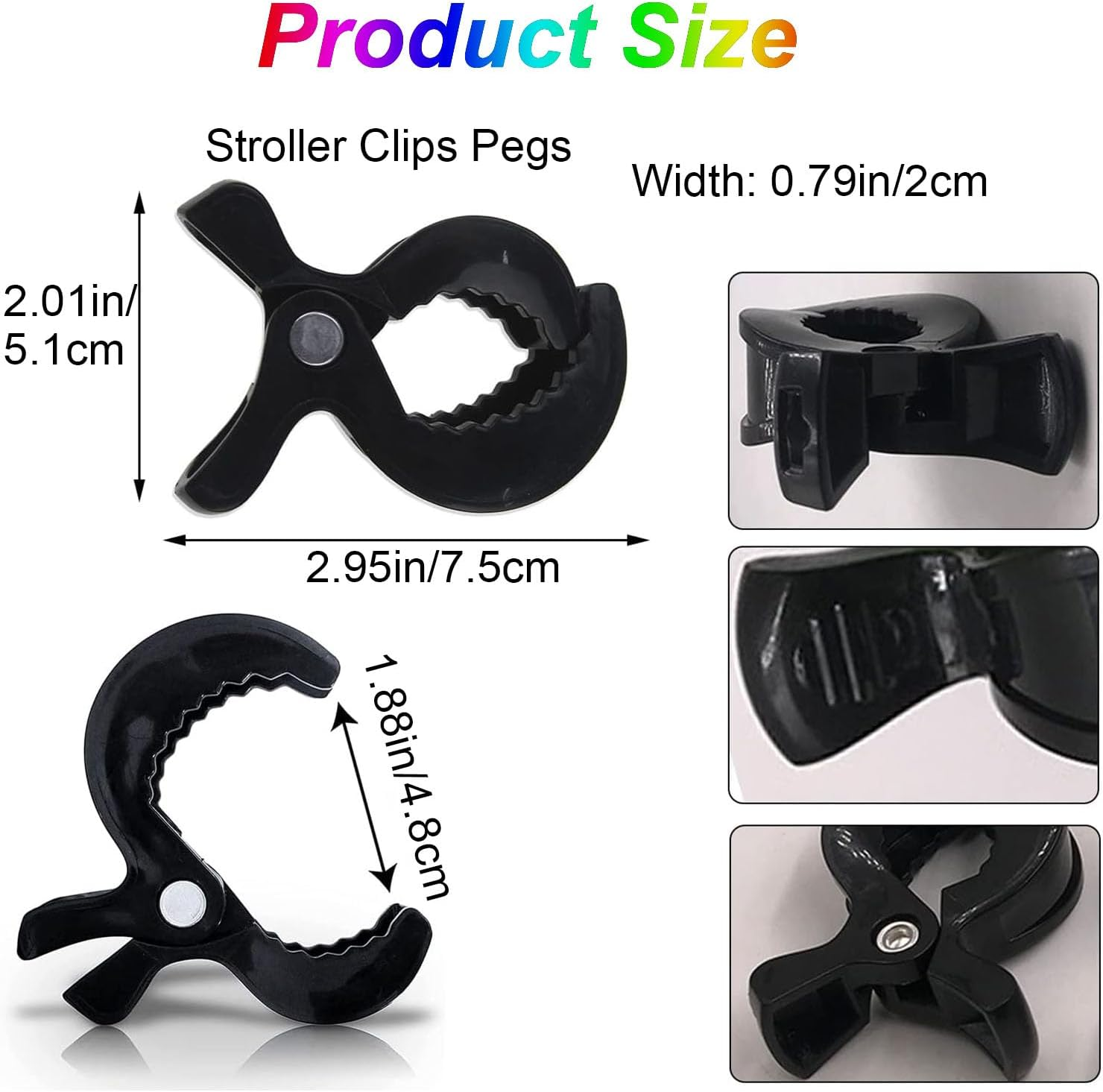 WADY Stroller Pegs to Hook Muslin Sun Shade to Canopy, 6 PCS Car Seat Cover Clips, Nursing Cover, Pram Toy Holder, Plastic Universal Clip, Blanket Clamp, Stroller Clips Buggy Accessory (Black) - Grey image number 2