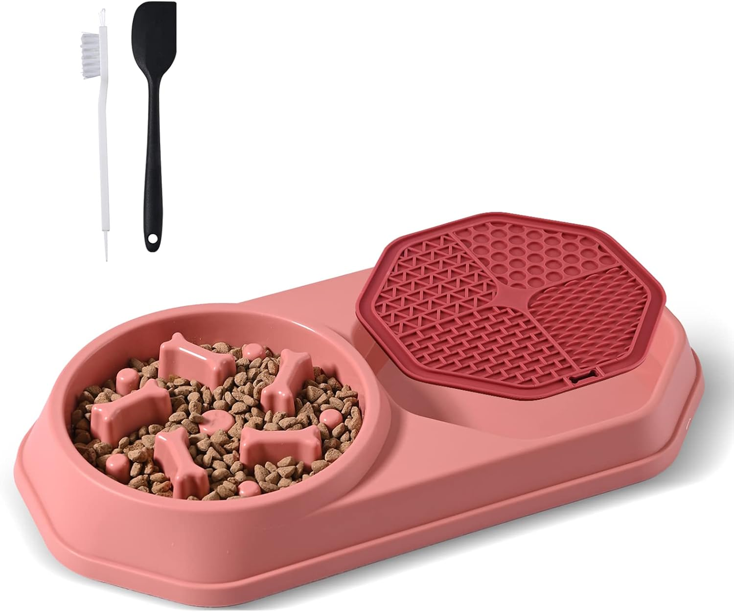 Dog Slow Feeder Bowl & Lick Mat, Dry & Wet Food, Slow Eating, Prevent Choking, Anxiety Relief, Non-Slip (Pink)