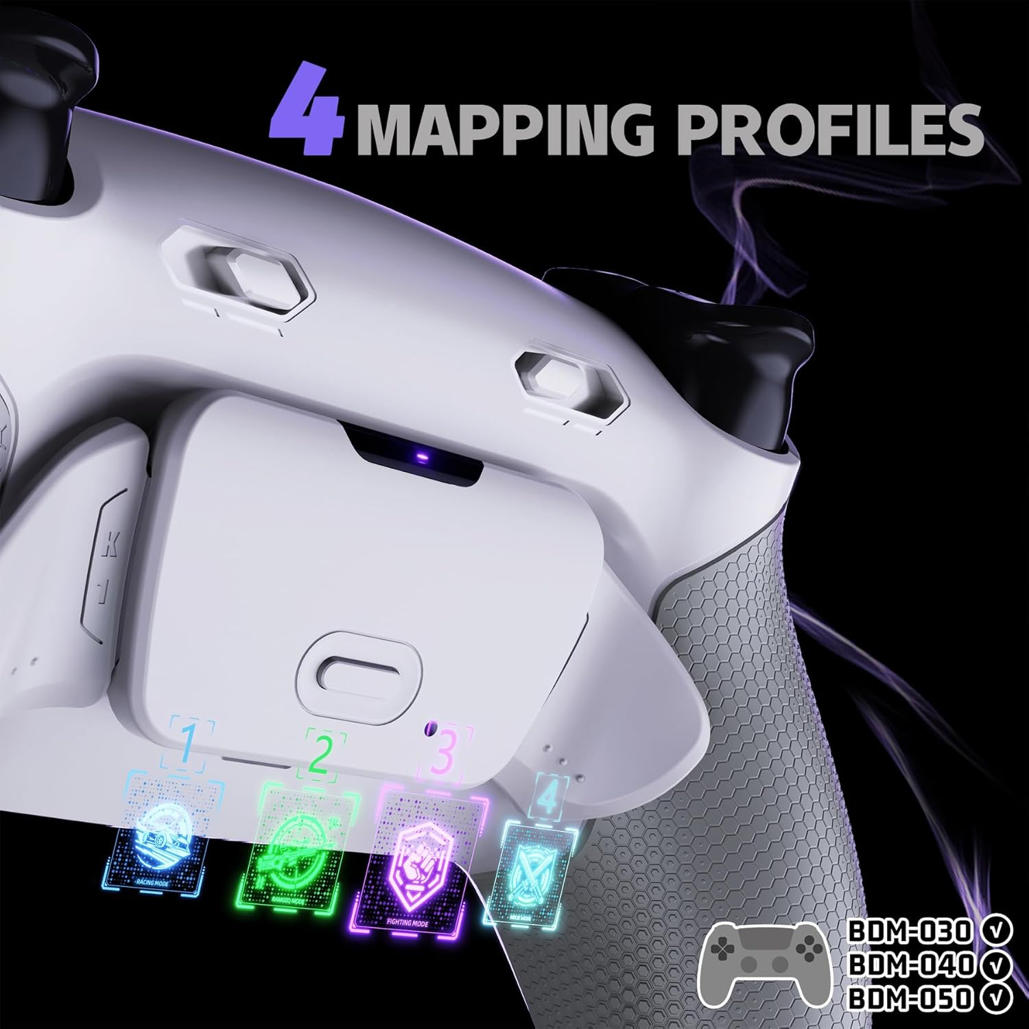 Extremerate Rise plus MAX Back Paddles Kit with Clicky Trigger Stops & Rubberized Grip for PS5 Controller BDM-030 040 050, Remappable Back Buttons Kit for PS5 Controller - White Gray - NO Controller - Galactic Purple image number 2