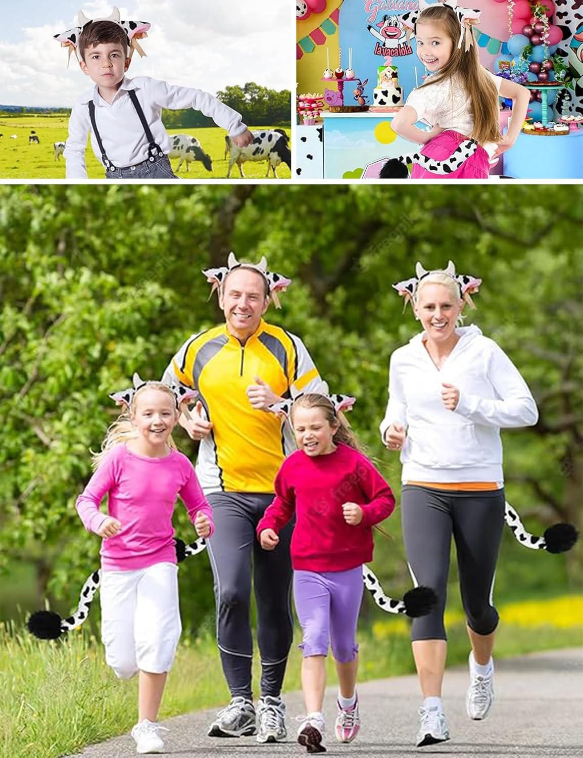 3 PCS Cow Costume Set for Girls Including Cow Ears Headband Tail and Skirt Animal Costume Kit, Cow Cosplay Accessories for Christmas Carnival, Halloween Party Dress up Supplies for Women image number 1