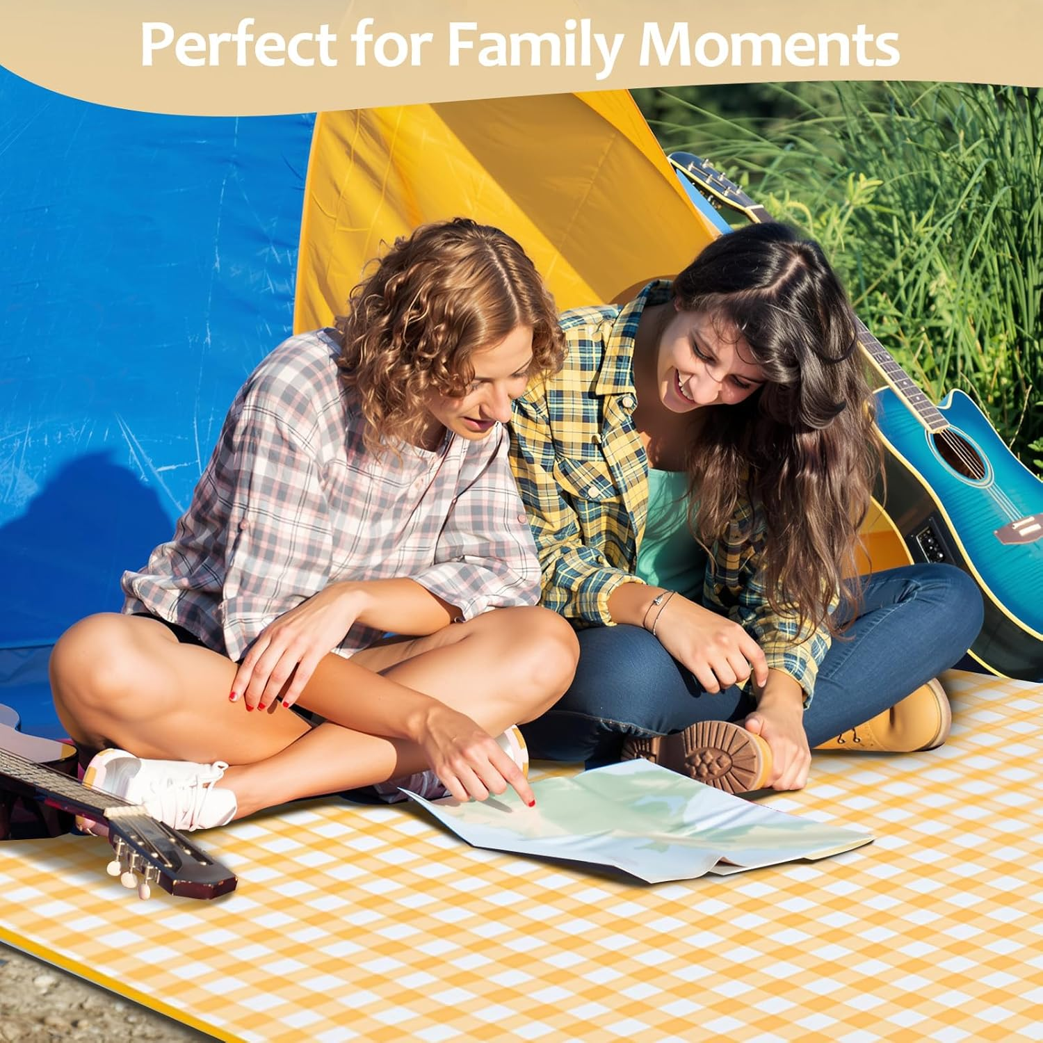 Waterproof Picnic Blankets, 150X200Cm Picnic Mat Outdoor Portable Travel Camping Striped Blue and Green image number 4