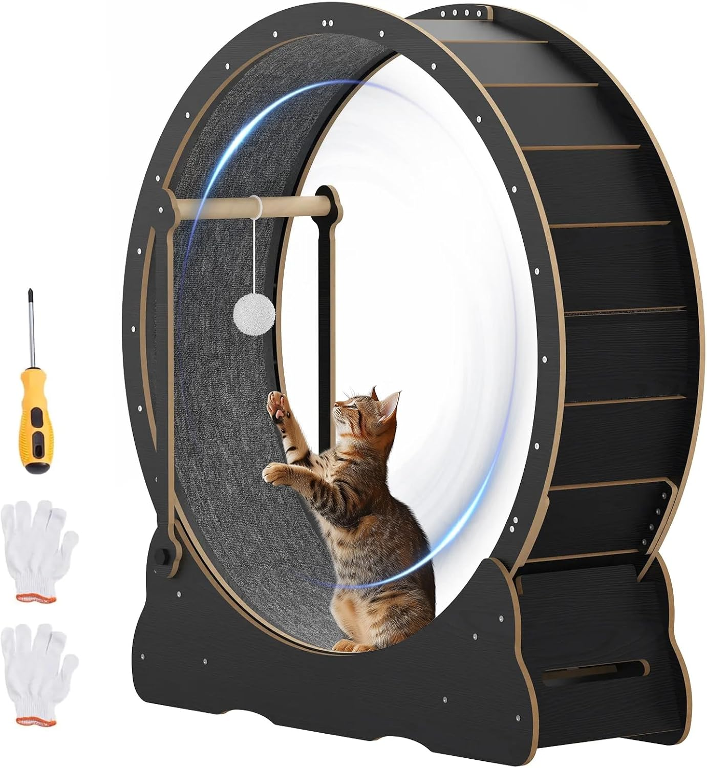 Advwin Cat Exercise Wheel 100Cm Cat Treadmill for Indoor Cats, 2 in 1 Cat Running Wheel with Teaser, with Locking Mechanism - Cat'S Weight Loss and Fitness