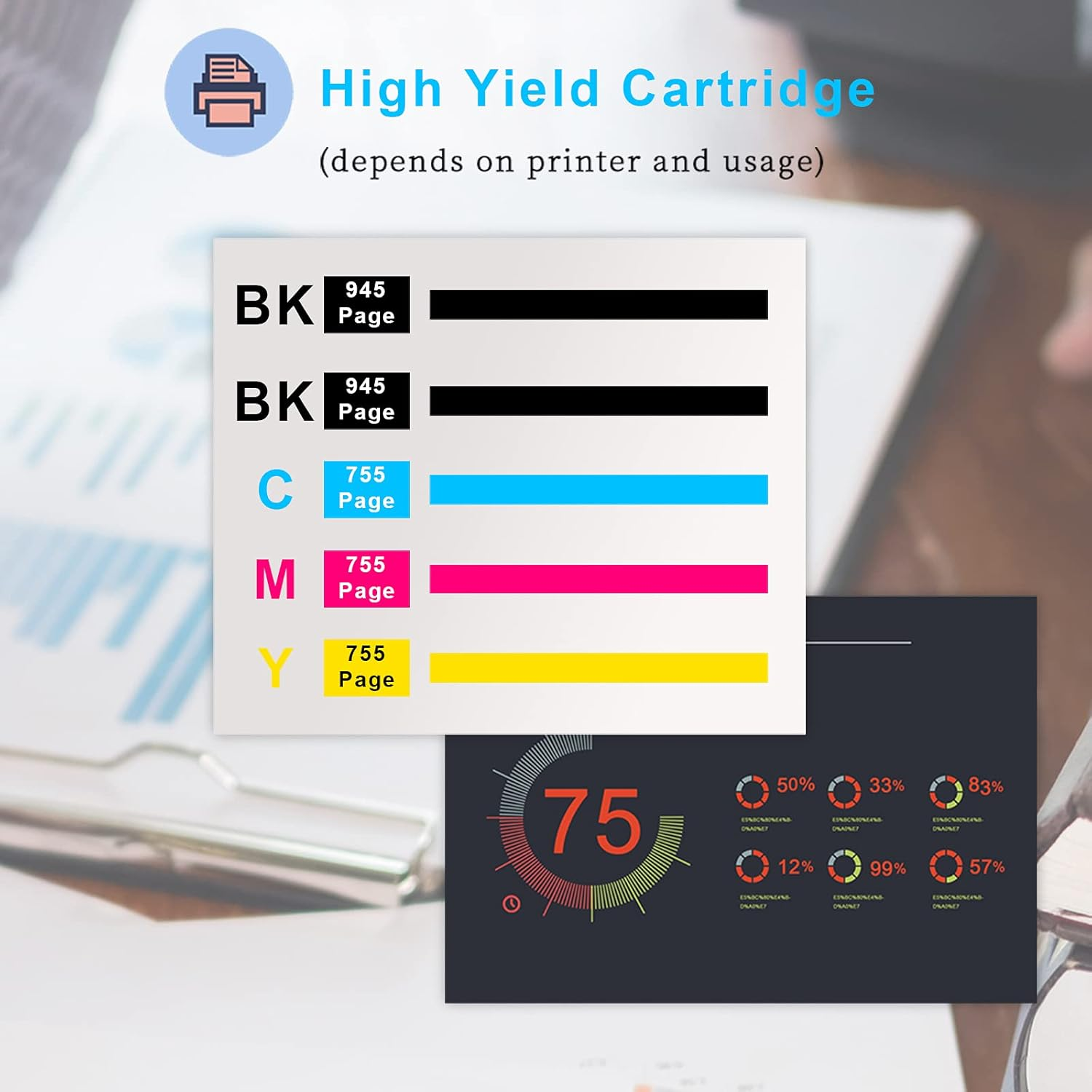 Run Star 5 Pack T127 Remanufactured Ink Cartridge Replacement for Epson 127 Use for WF-3520 WF-3540 WF-7010 WF-7510 60 530 625 840 545 Printer (2 Black 1 Cyan 1 Magenta 1 Yellow) image number 6