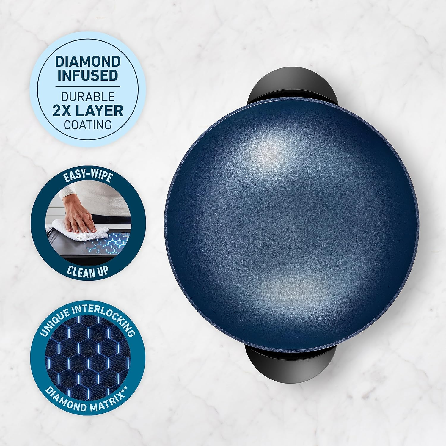 Sunbeam Diamondforce Electric Wok | Non-Stick Diamond-Infused Electric Pan Coating, Easy Wipe Clean-Up, 7.5L Large Capacity, Energy Efficient Cooking 2400W, Dark Blue WWM7100DF image number 6