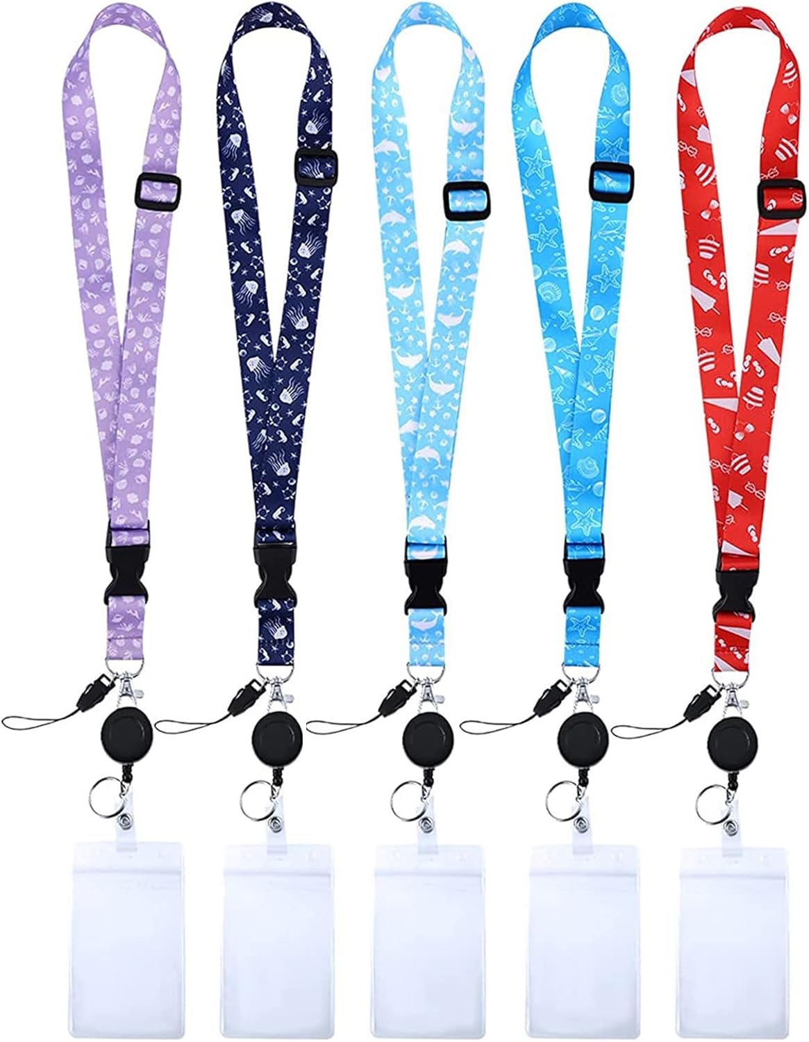 5 Sets Cruise Lanyards Pattern Adjustable Lanyard with Retractable Reel Waterproof ID Badge Holders for Cruises Ship Cards Accessories (Vivid Style) image number 2