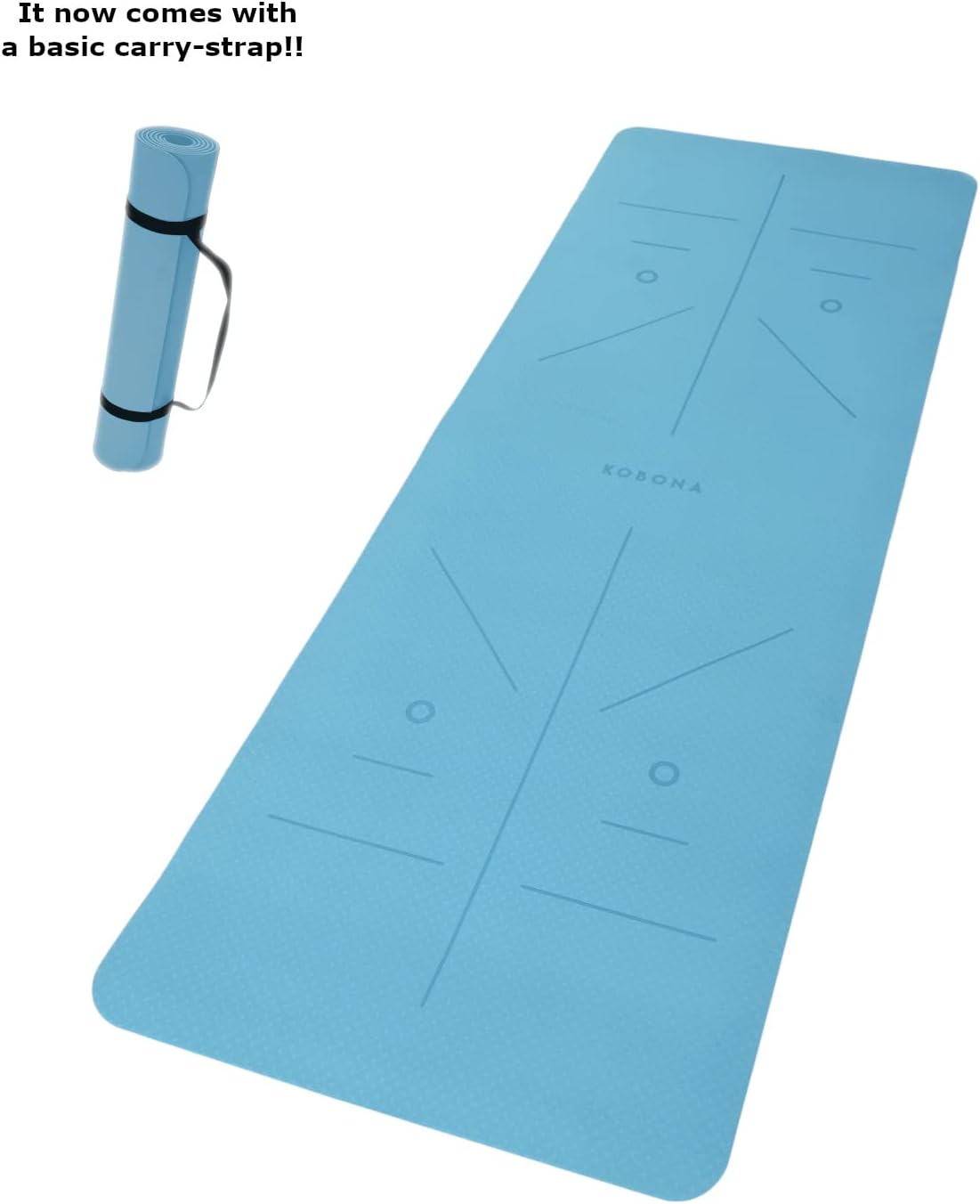 Eco Friendly TPE Yoga Mat with Strap - 1830 X 660Mm Large & Wide, 8Mm Extra Thick, Premium High Density Non Slip Double Layer Mat with Alignment Lines for Women & Men, Yoga, Pilates, Fitness
