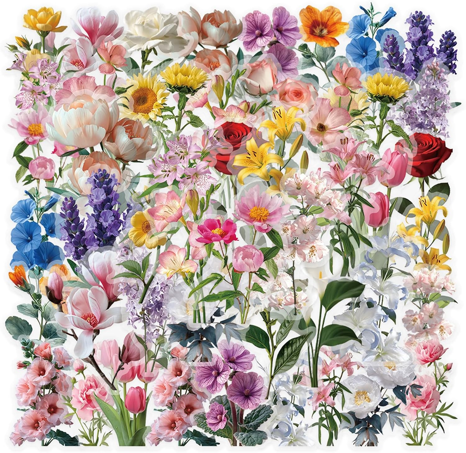 50Pcs Transparent Flower Stickers, Waterproof Flower Pattern Sticker, Self-Adhesive Decorative Decals for Teens Kids Crafts Arts Scrapbook DIY Gift Laptop Water Bottle Cup Luggage Phone Case image number 5