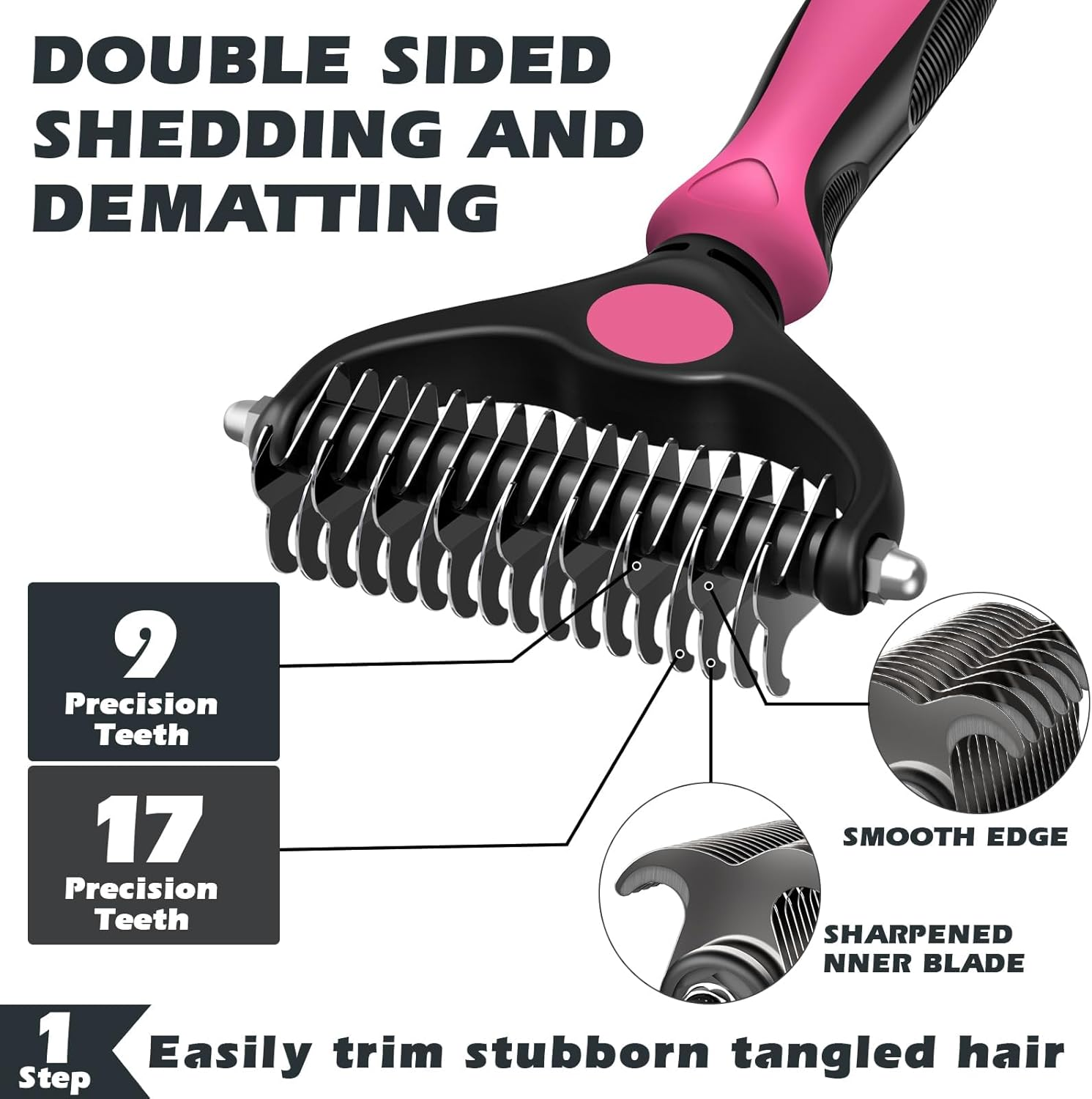 3 Pcs Dog Grooming Kit, Reusable Dog Brush for Shedding, Pet Supplies for Take Out Loose Hair and Tangles, Suitable for Pet Care (Pink Black)