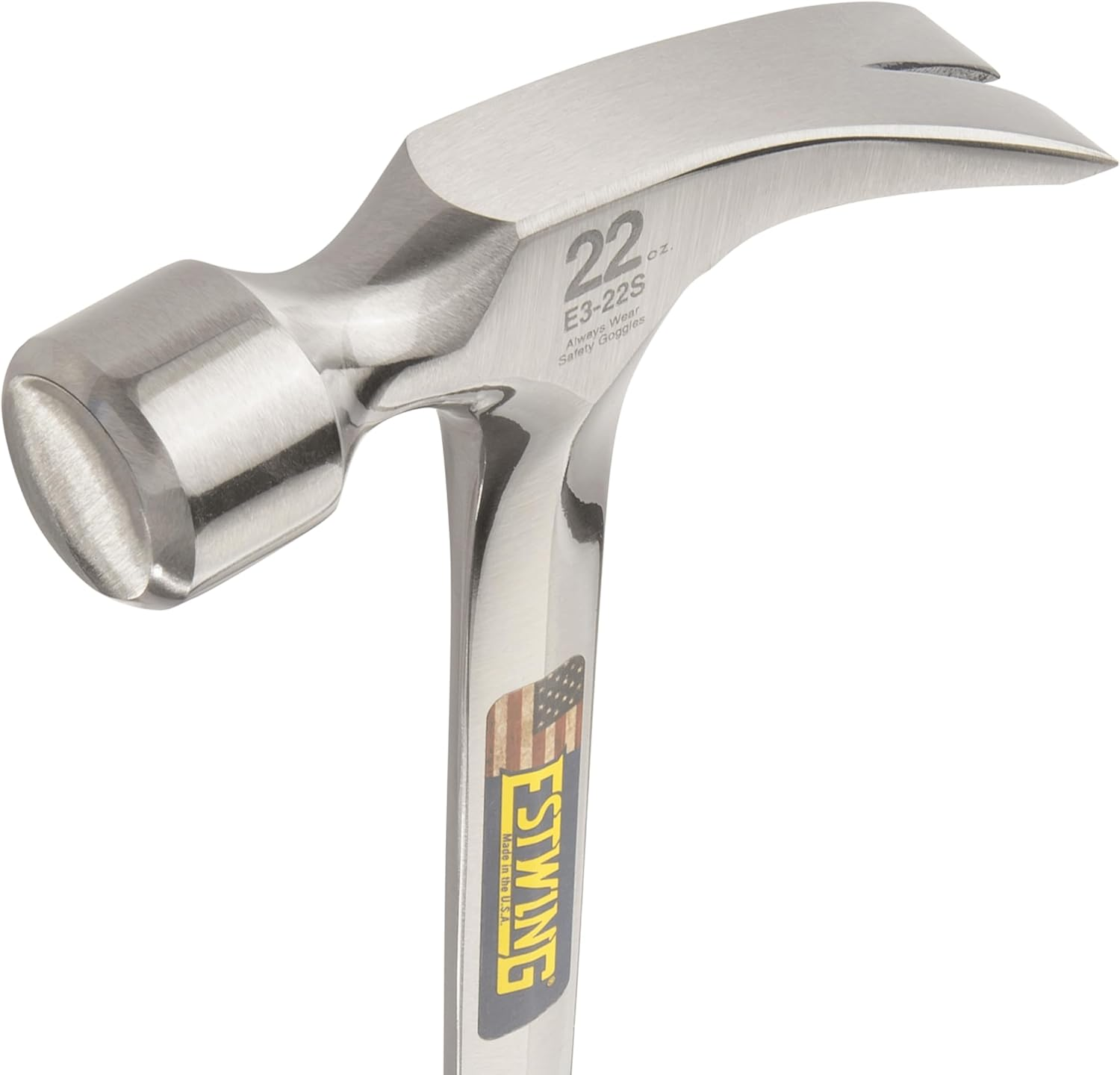 Estwing E3‐22S 22 Oz Straight Claw Hammer with Smooth Face & Shock Reduction Grip, Silver image number 3
