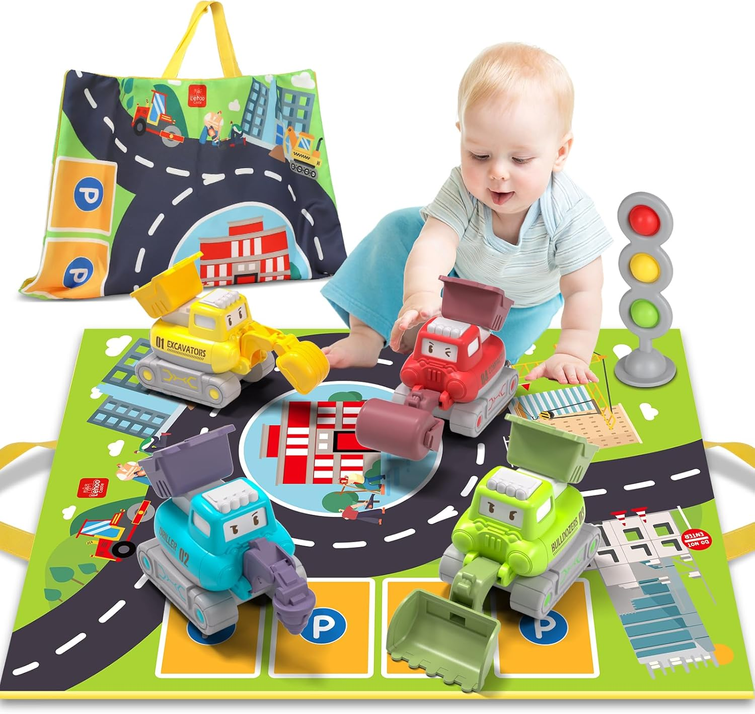 Lehoo Castle Baby Toys for 1 Year Old, Toddler Toys Construction Vehicles, Press & Go Car Baby Gift, Car Play Baby Toy 6-12 Months, Travel Toy S for Toddlers 1-3 image number 4