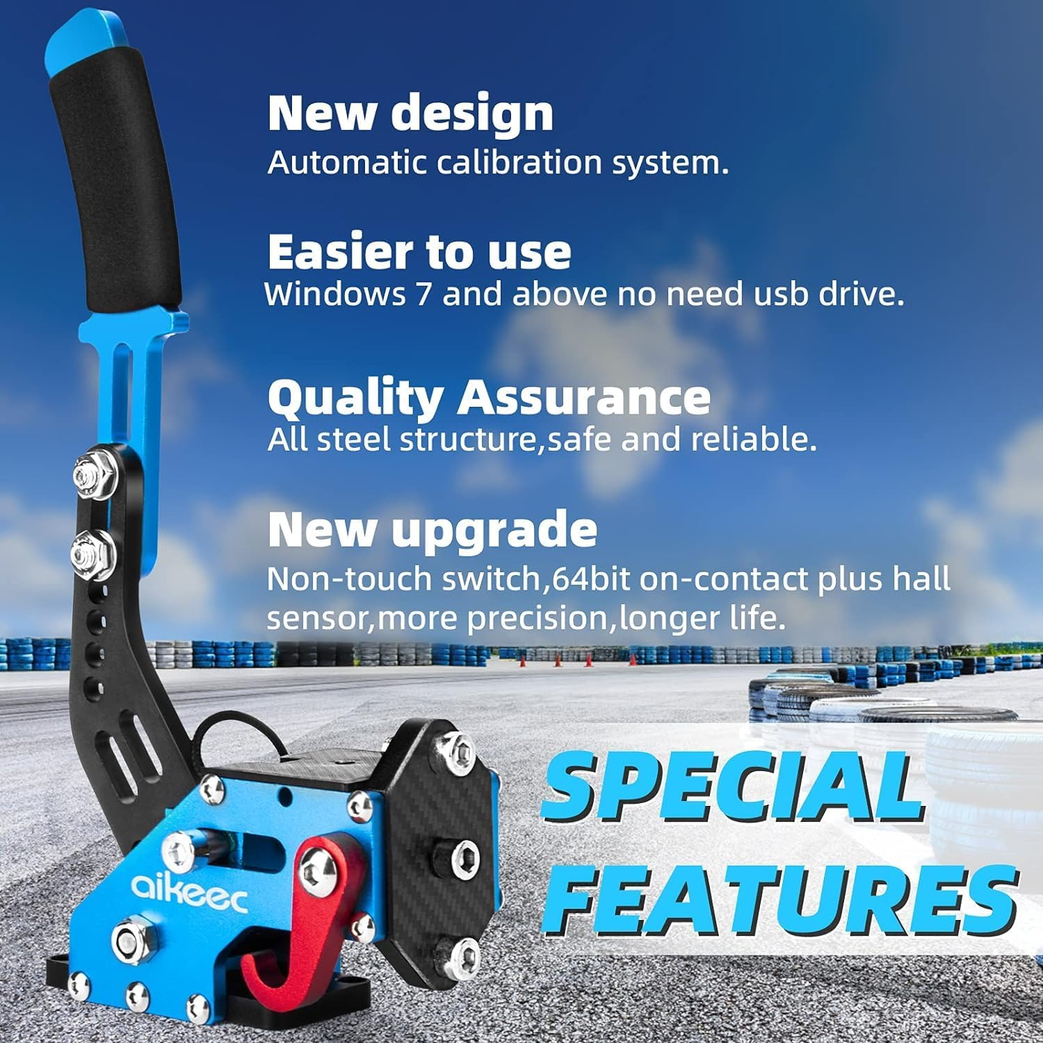 64 Bit USB Handbrake with Clamp for PC Windows Sim Racing Games G25 G27 G29 T500 FANATECOSW Dirt Rally with Handle Grip Blue image number 3