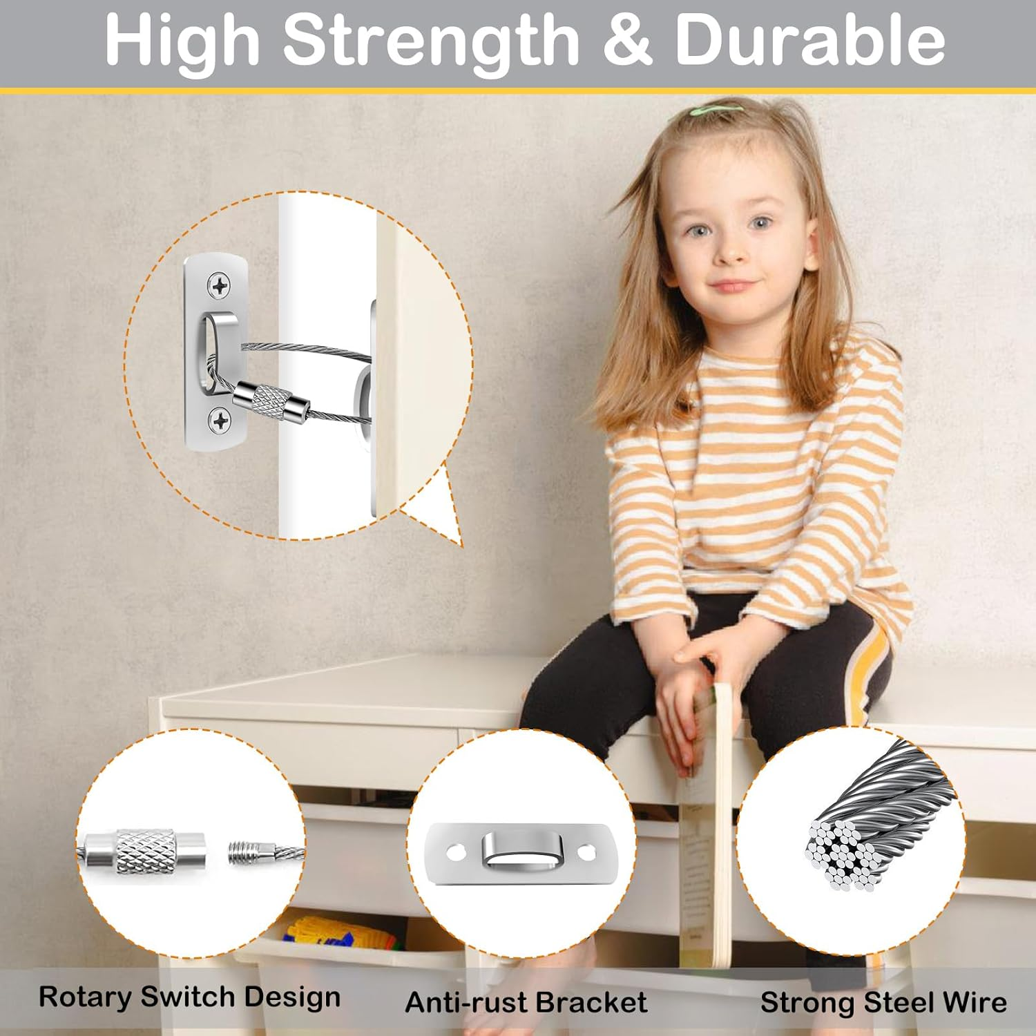 Furniture Anchors for Baby Proofing(12 Pack), 2025 Upgraded Furniture Anchors, Secure 400 Pound Wall Anchors for Furniture Prevent Falling anti Tip Earthquake Straps for Child Baby Safety image number 4