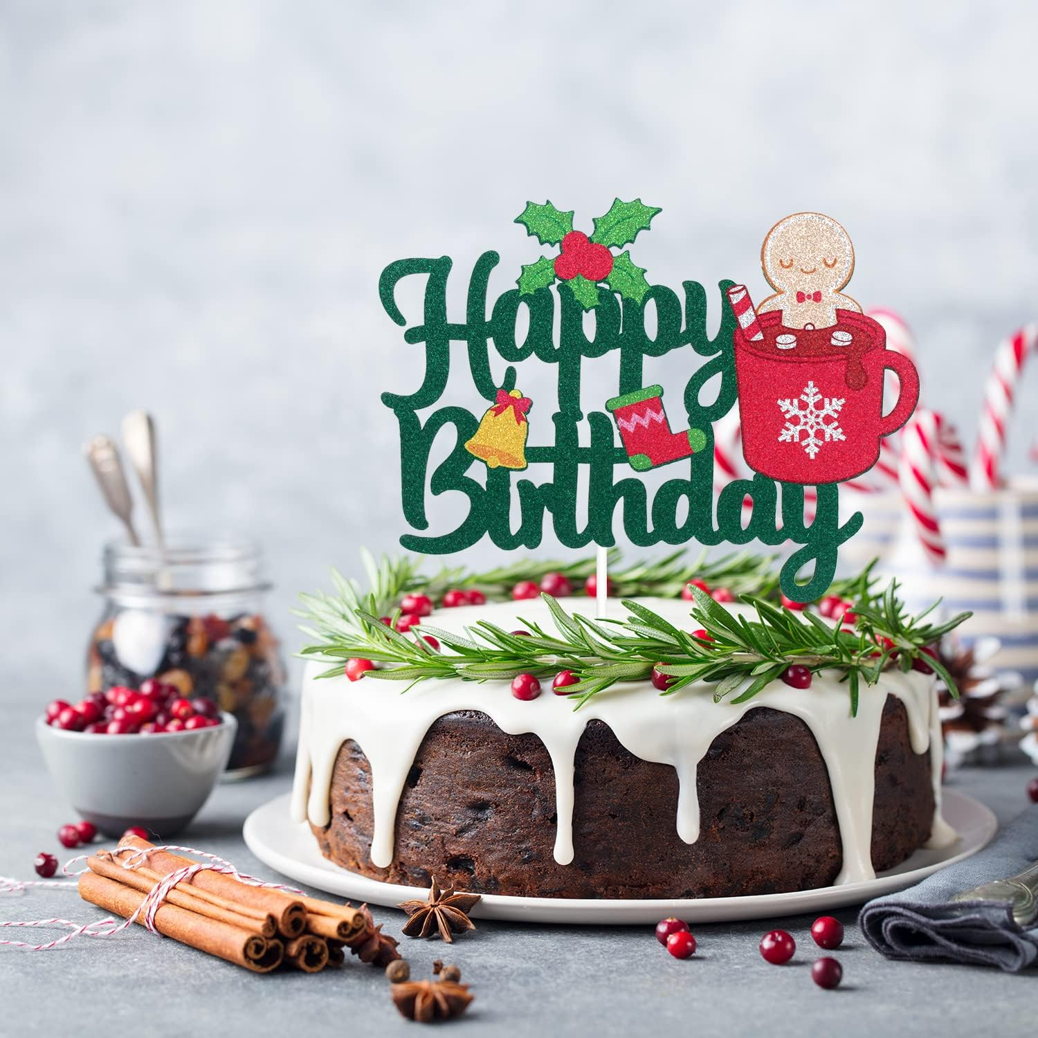 Christmas Happy Birthday Cake Topper - Winter Frozen Glitter Snowflakes Cake Supplies - Baby Shower Kids Birthday Christmas Party Decoration image number 6