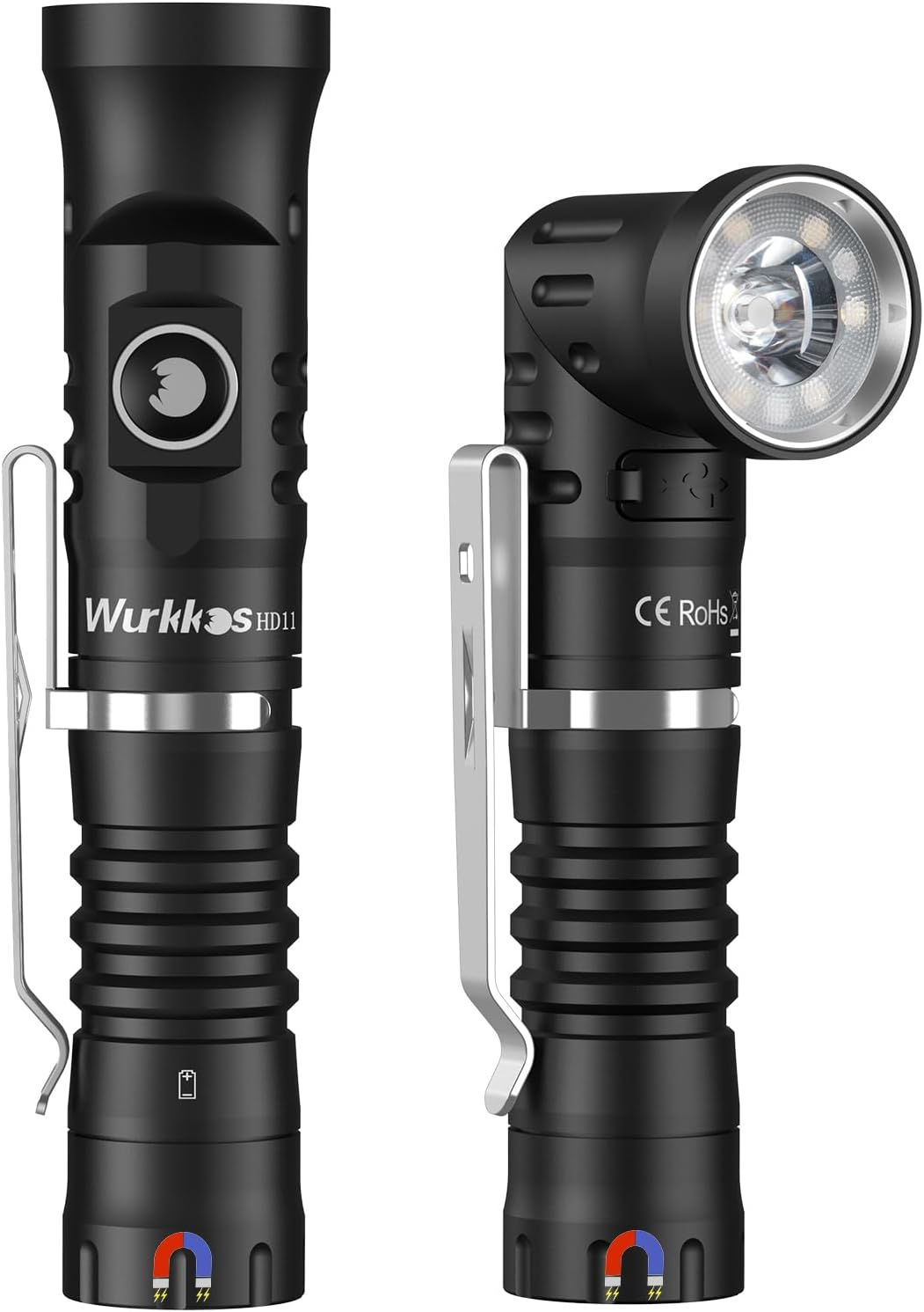 Wurkkos HD11 Right Angle Flashlight with Red Light, 1800 Lumens Magnetic 90 Degree Light, Spotlight & Floodlight EDC, IP68 Waterproof for Working Outdoors, Repairing
